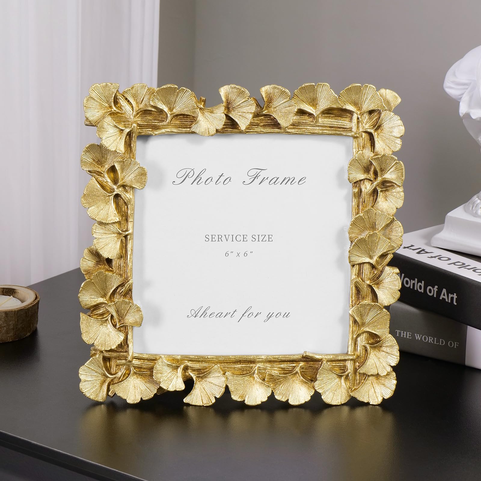 Cuspin Vintage Picture Frame 6x6 Gold Frames, Gold Ornate Leaf Textured Hand-Crafted Resin with Glass Front Antique Photo Frame