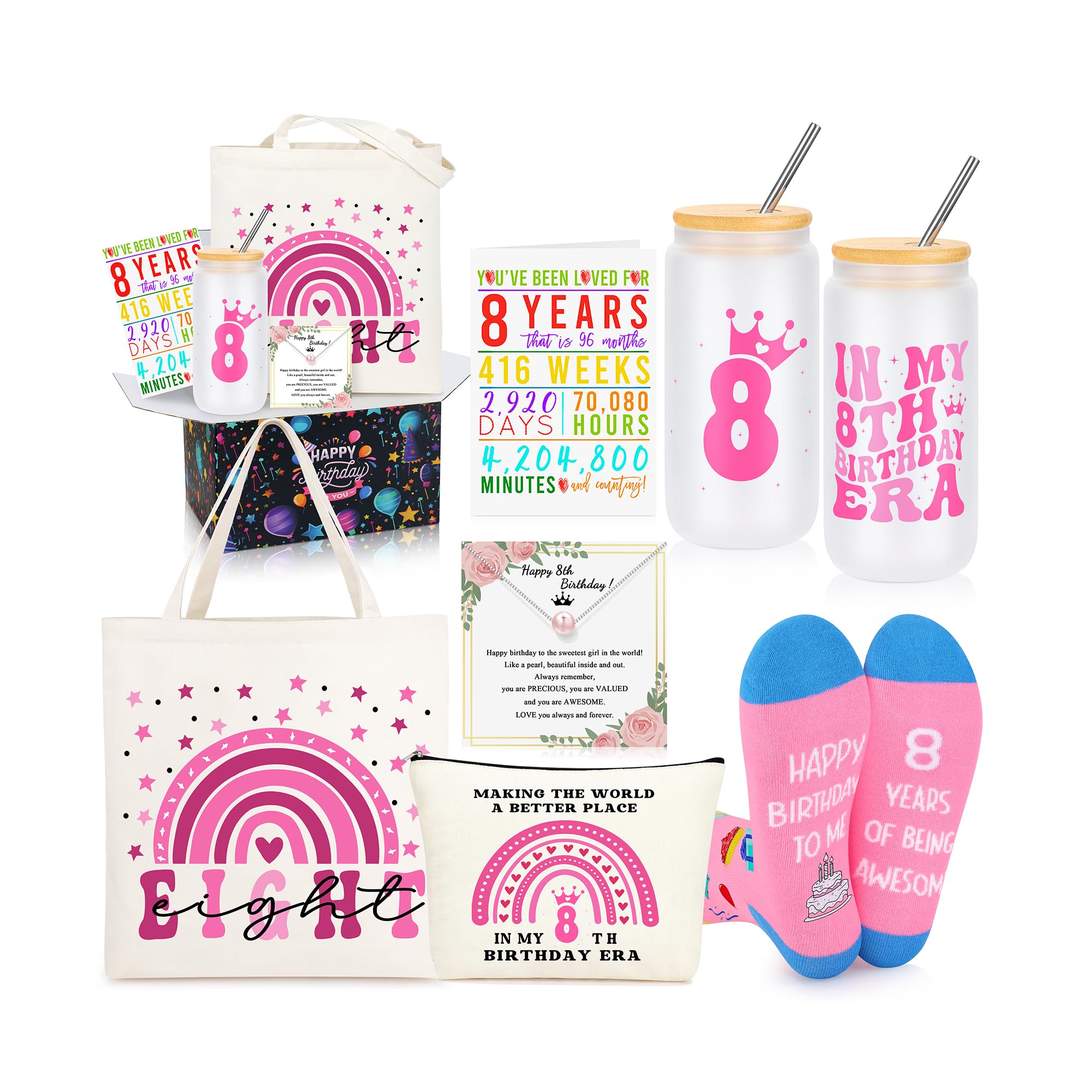 JTENGTOP 8 Year Old Beautiful Teen Girl Gift, Gifts for 8 Year Old Girls, Top Popular Sweet Present 8th Birthday Decorations Bas