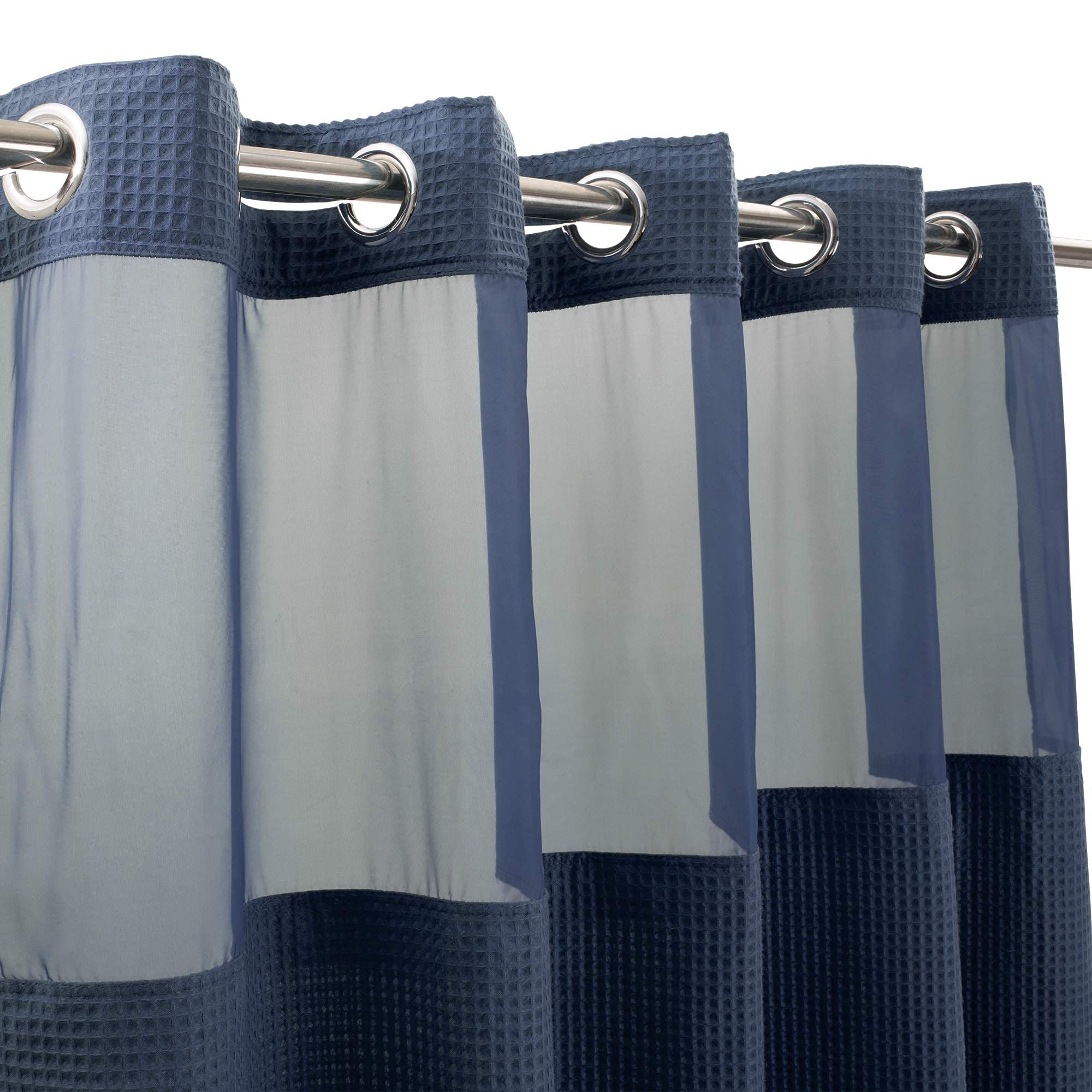 River Dream Navy Blue Fabric Shower Curtain Set, Cotton Blend, Waffle Weave, With Snap In Replacement Liner,54 X 80Inches