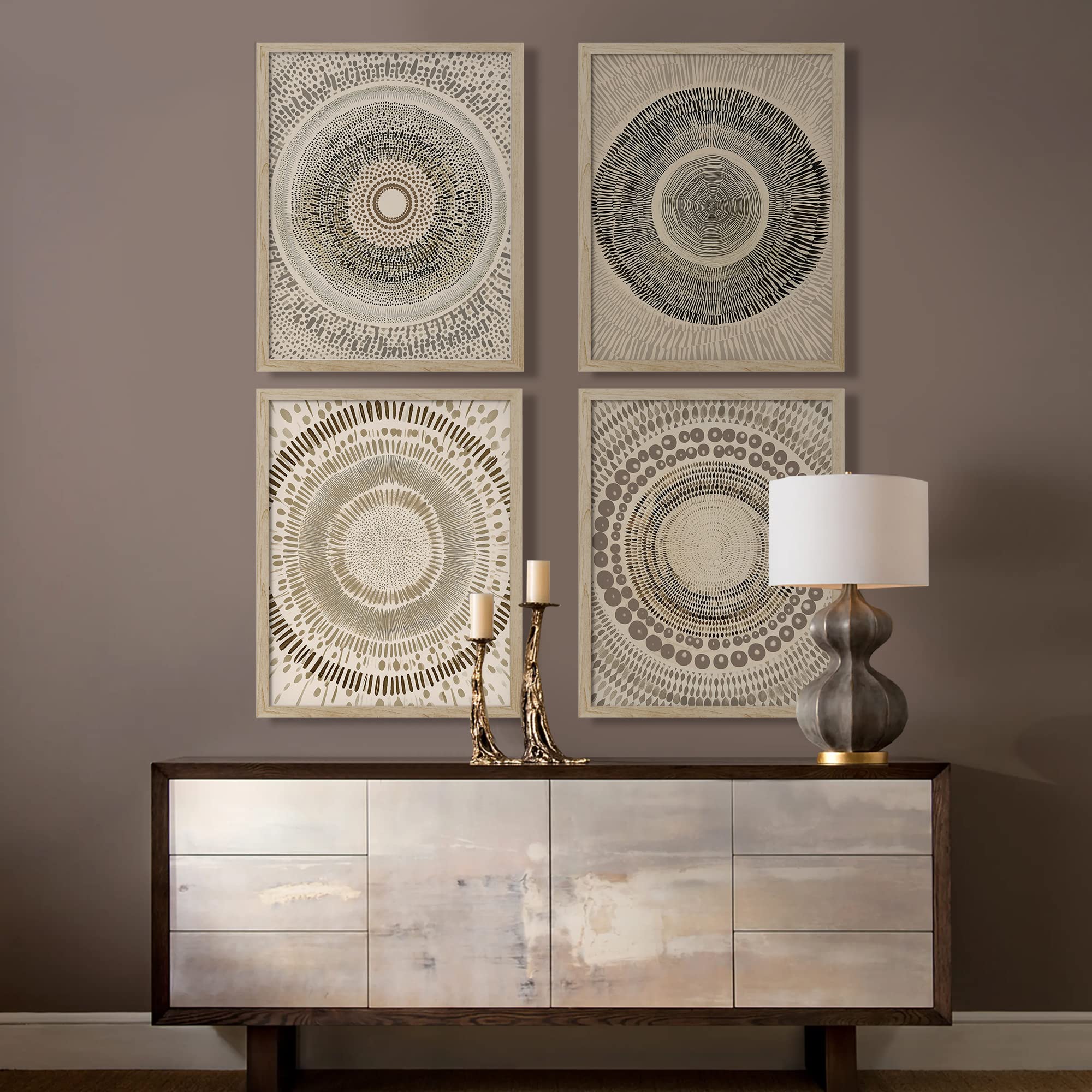 Signwin Framed Art Beige Abstract Geometric Circle Stroke Minimalist Folk Boho Mid-Century Inspired Digital Print Decorative Zen