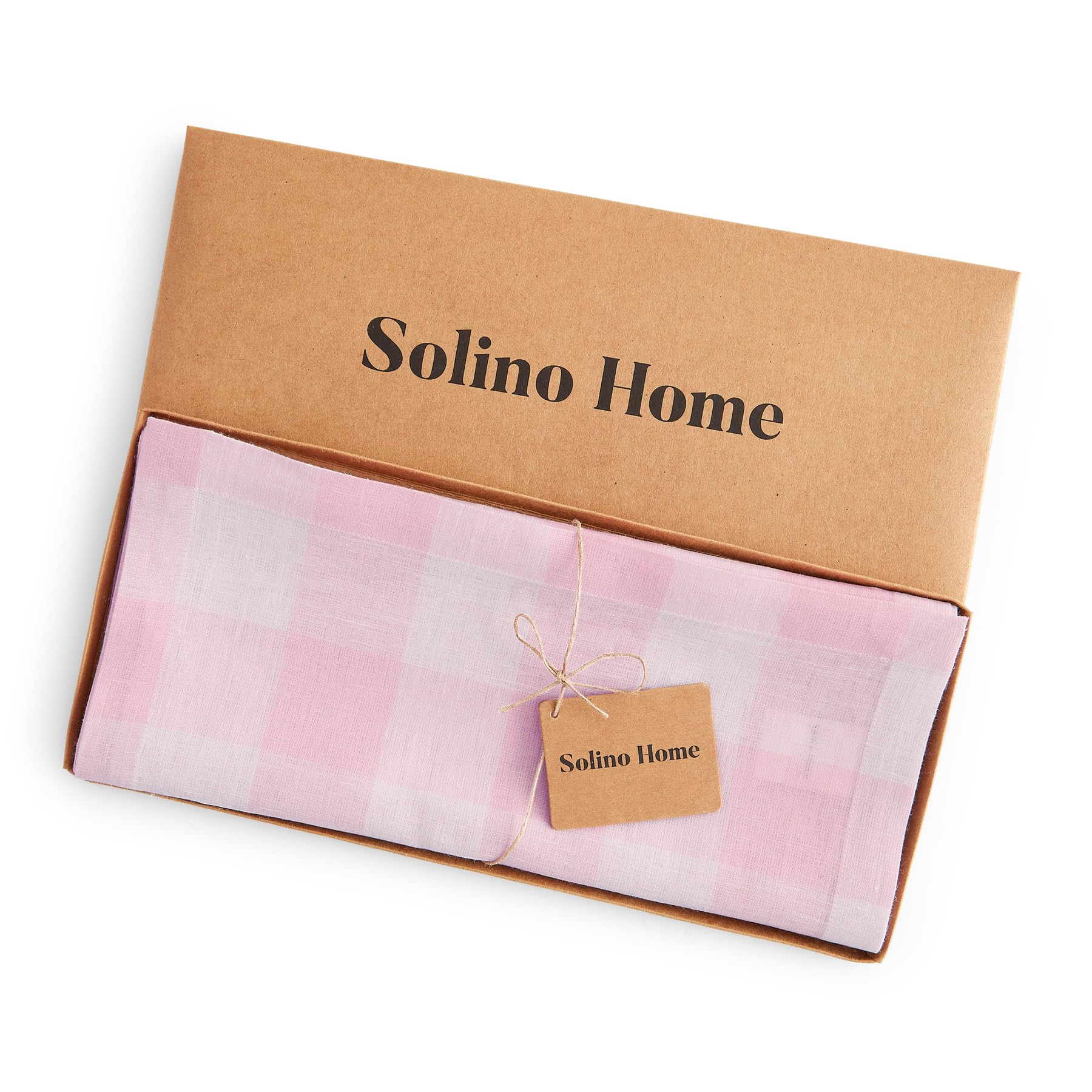 Solino Home Buffalo Check Linen Table Runner 60 Inch - 100% Pure Linen Marshmellow Pink Plaid Table Runner 14 X 60 Inch Ideal Fo