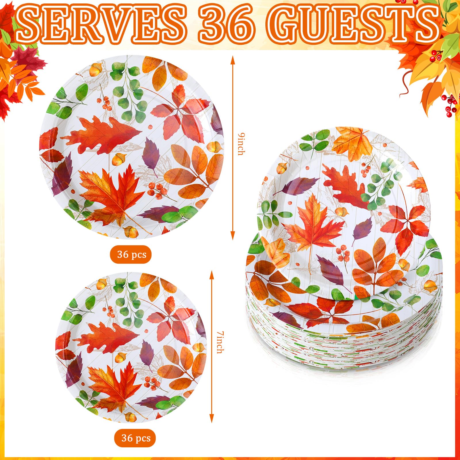 Yungyan 50 Pcs Fall Thanksgiving Leaves Paper Plates Disposable Maple Autumn Thanksgiving Party Plates 9 Inch 7 Inch Maple Leaf