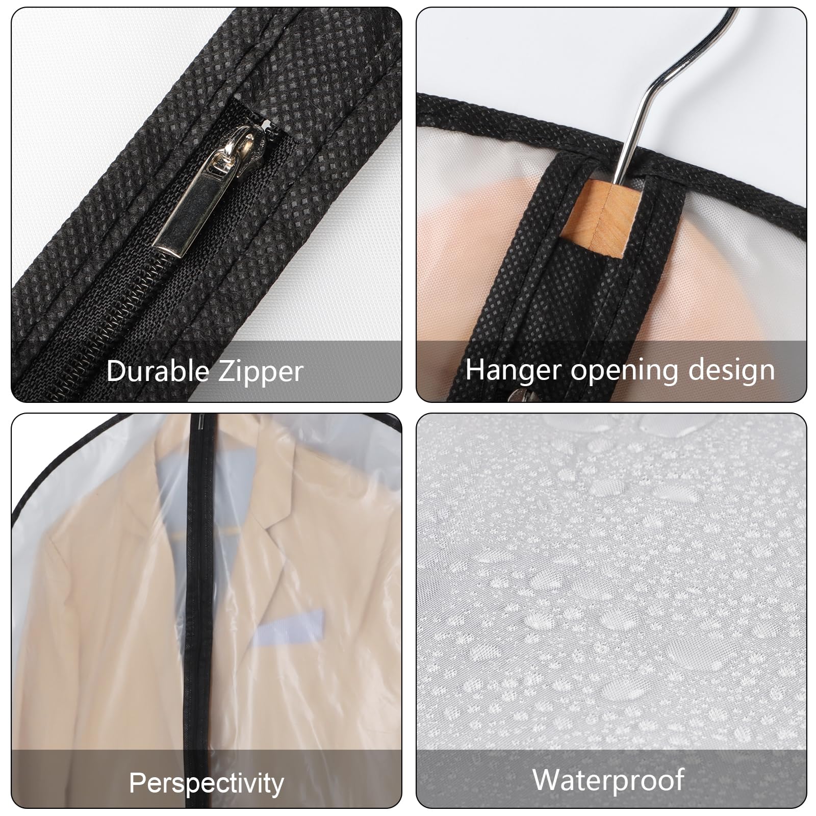 Kntiwiwo Garment Bags Clear Suit Bag For Closet Storage (60''12Pcs-Black Edges)