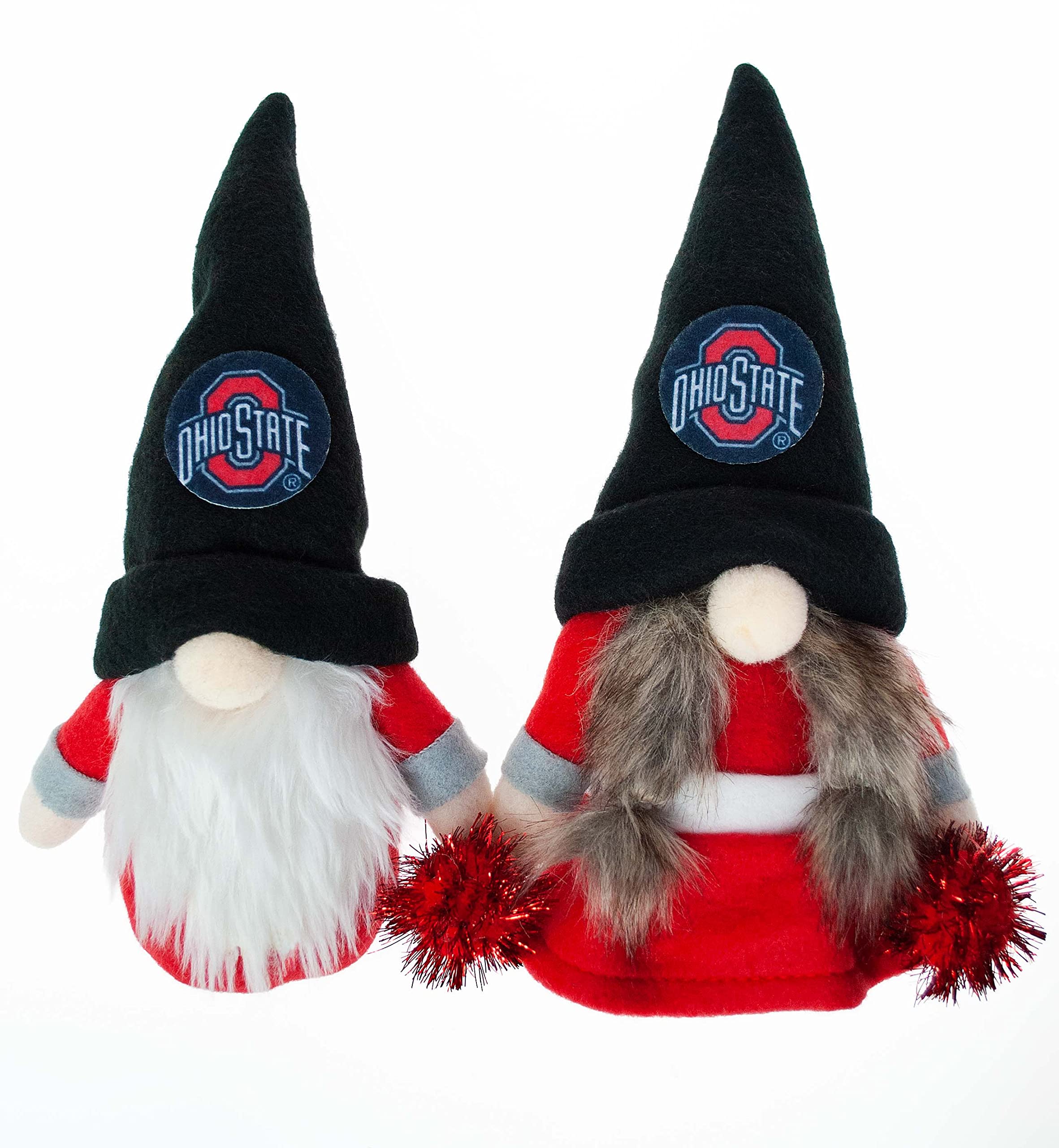 University Ohio Buckeyes Set of 2 Plush Gnome Christmas Tree Ornaments by Hannas Handiworks - Fan/Cheerleader Holiday/Dorm Decor