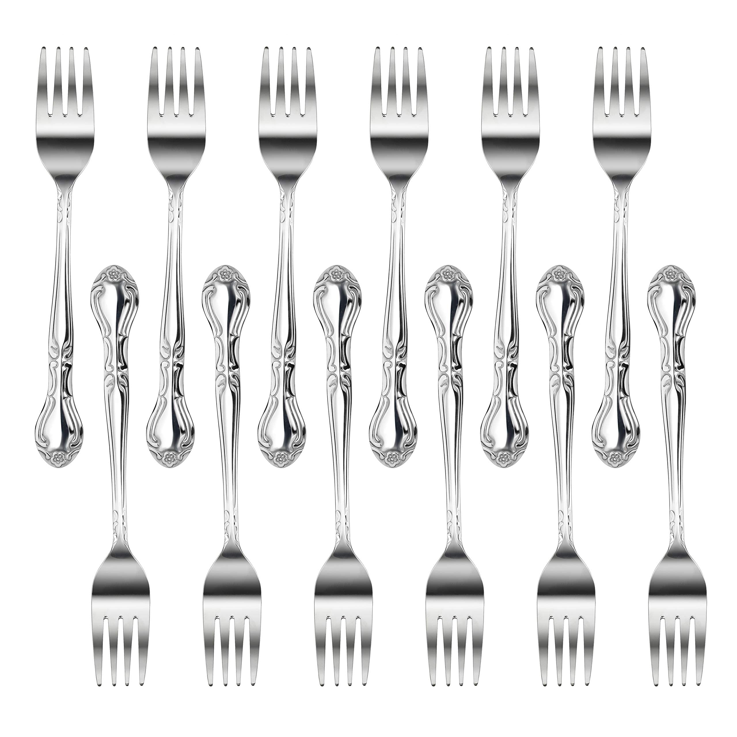 New Star Foodservice 58666 Rose Pattern, 18/0 Stainless Steel, Salad Fork, 6.2-Inch, Set Of 12