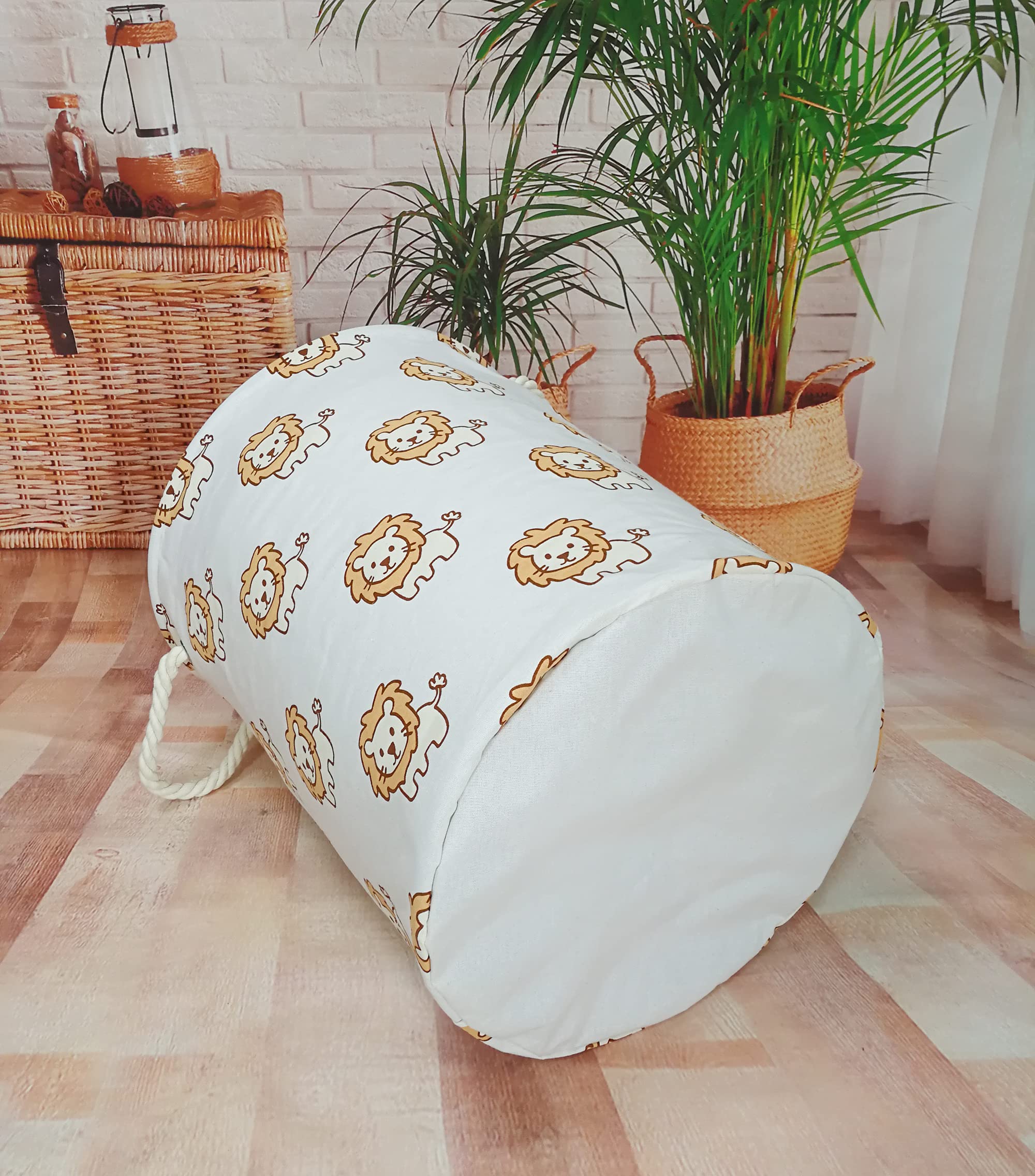 Vaivusto Round Laundry Basket, Waterproof Canvas Large Clothes Basket Laundry Hamper With Handles Kids Nursery Hamper For Kids R