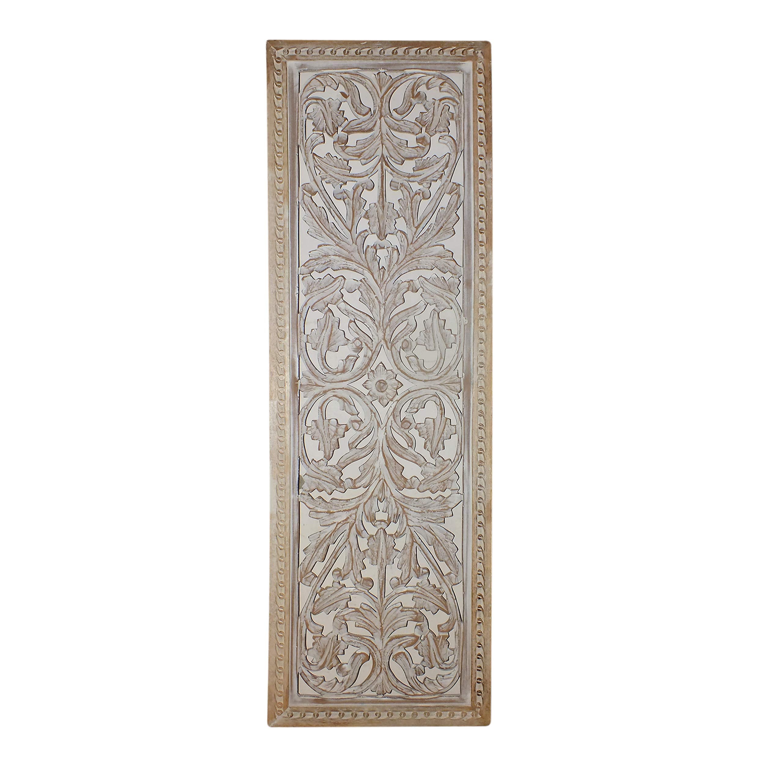 Benzara BM01909 Attractive Mango Wood Wall Panel Hand Crafted with Intricate Details, White