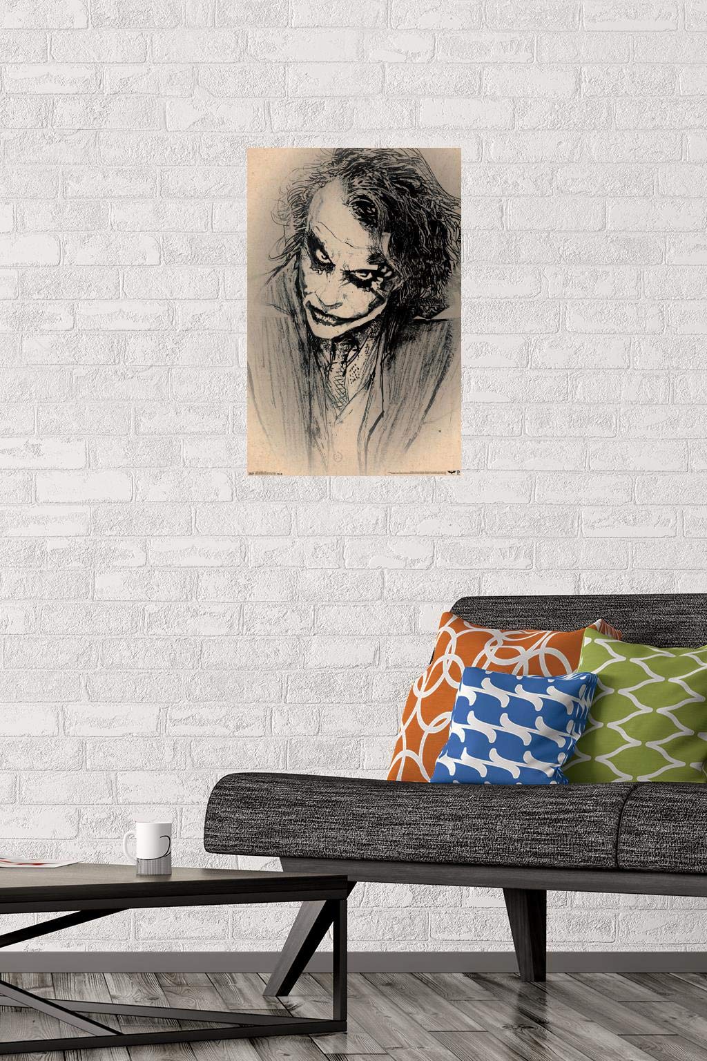 Trends International Dc Comics Movie-The Dark Knight-The Joker-Sketch Wall, 14.725'' X 22.375'', Premium Poster & Mount Bundle