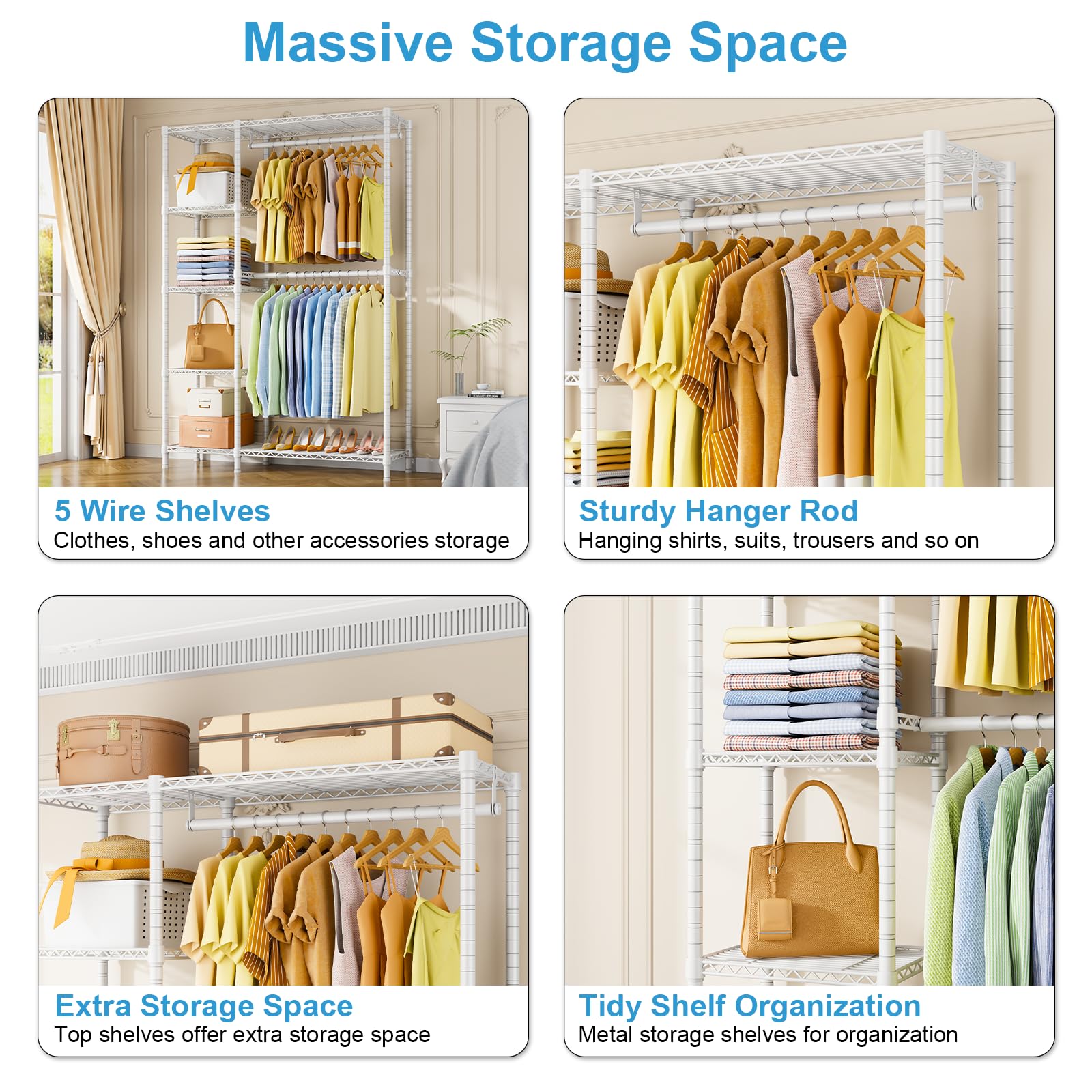 Ulif F2 Clothes Rack, 5 Tiers Heavy Duty Garment Rack For Bedroom, Freestanding Adjustable Closet Storage Organizer, 45'' W X 14