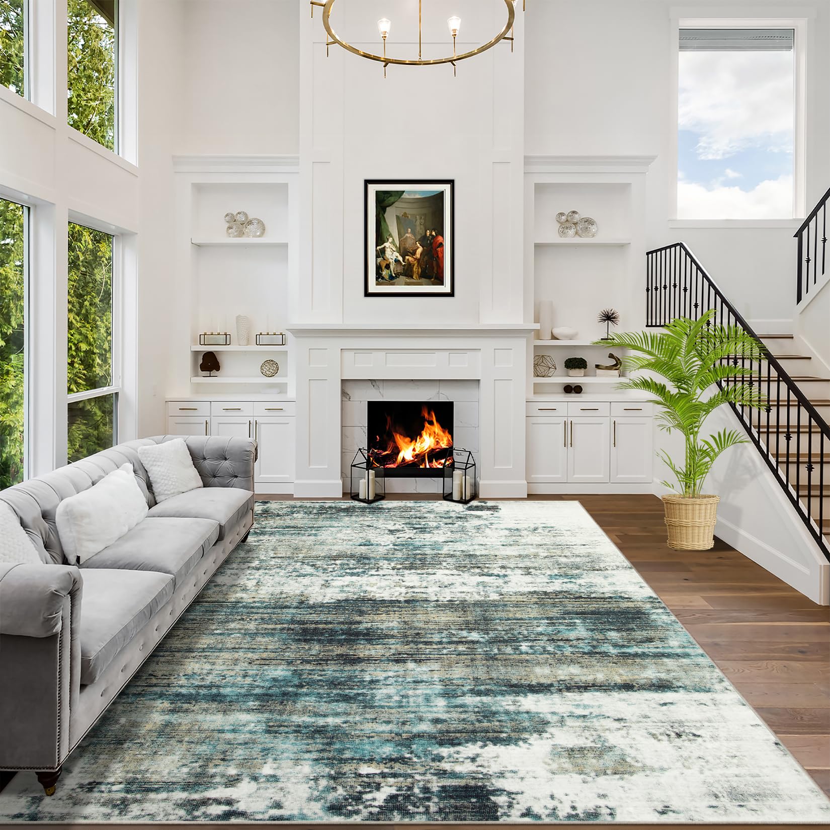 10x14 Area Rugs Washable Rug: Modern Abstract Living Room Rug Soft Anti-Skid Thin Carpet Indoor Floor Non-Shedding Carpets for B
