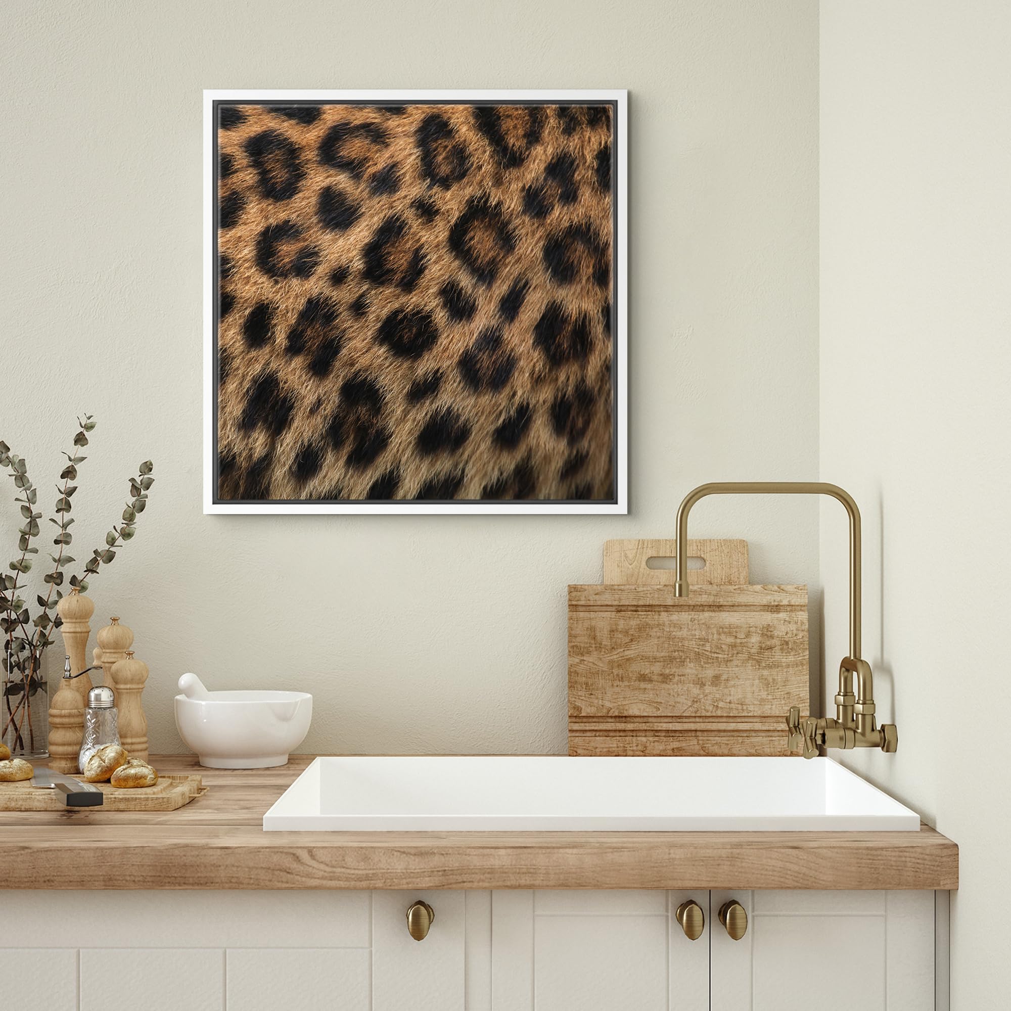 Wall26 Framed Framed Canvas Prints Wall Art Framed Framed Canvas Prints Wall Art - Leopard Fur/Skin Texture - 24''X24'' White