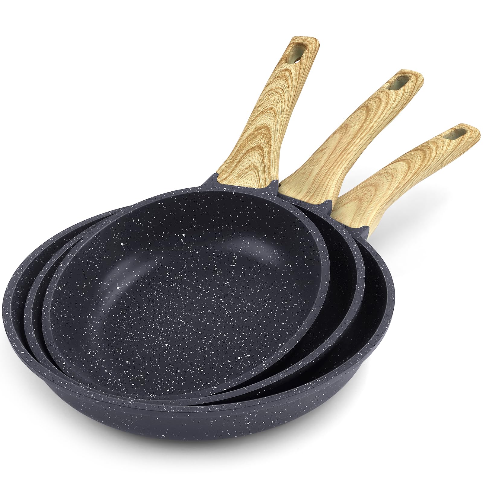 Gipp Non Stick Frying Pan Set - 9.5 10.2 11 Granite Nonstick Skillets, Non Toxic, Omelette Pan With Stay Cool Handle, Induction 
