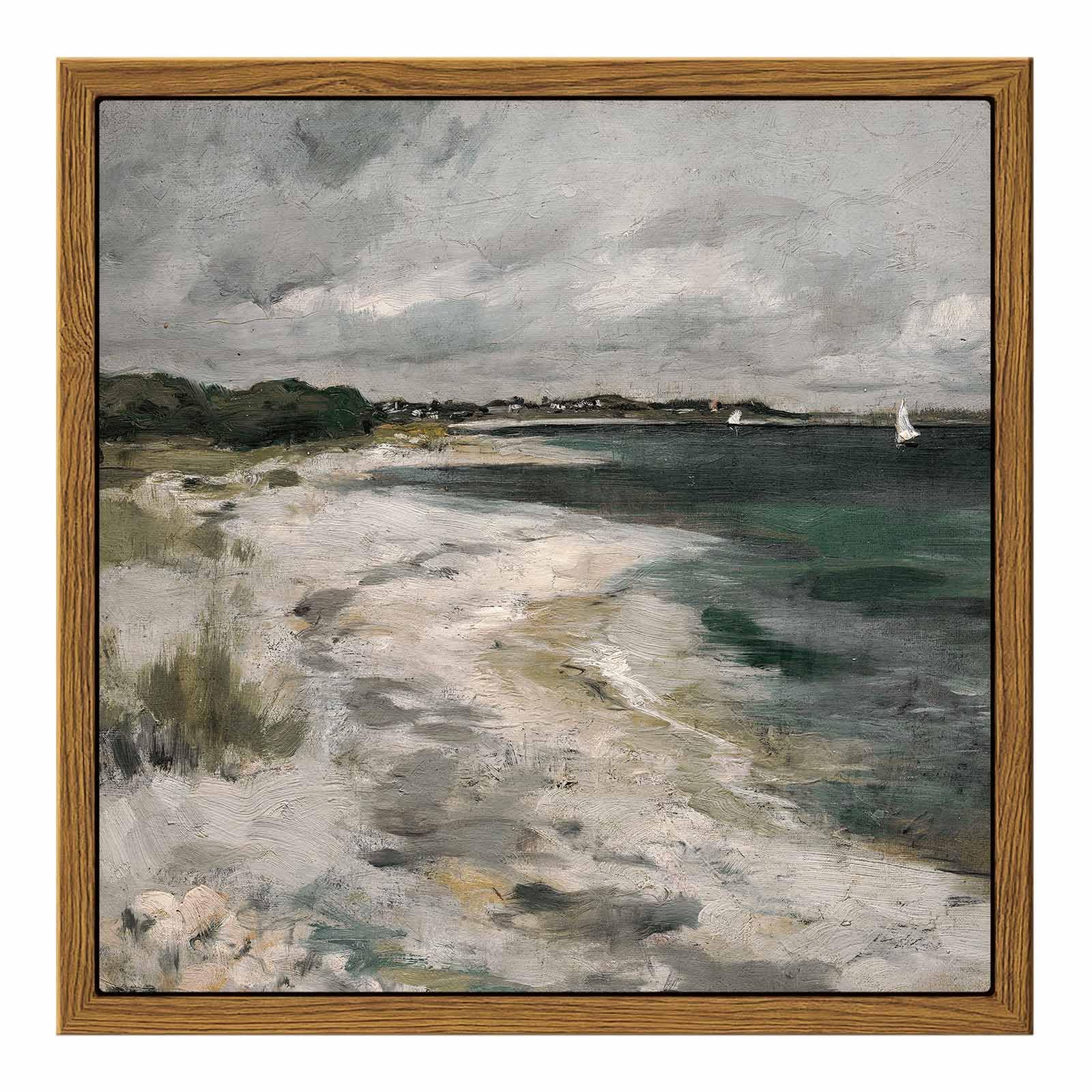 Insimsea Square Framed Canvas Wall Art, Scenery Room Decor Classical Clouds Coastal Seaside Oil Painting Home Wall Decor Artwork