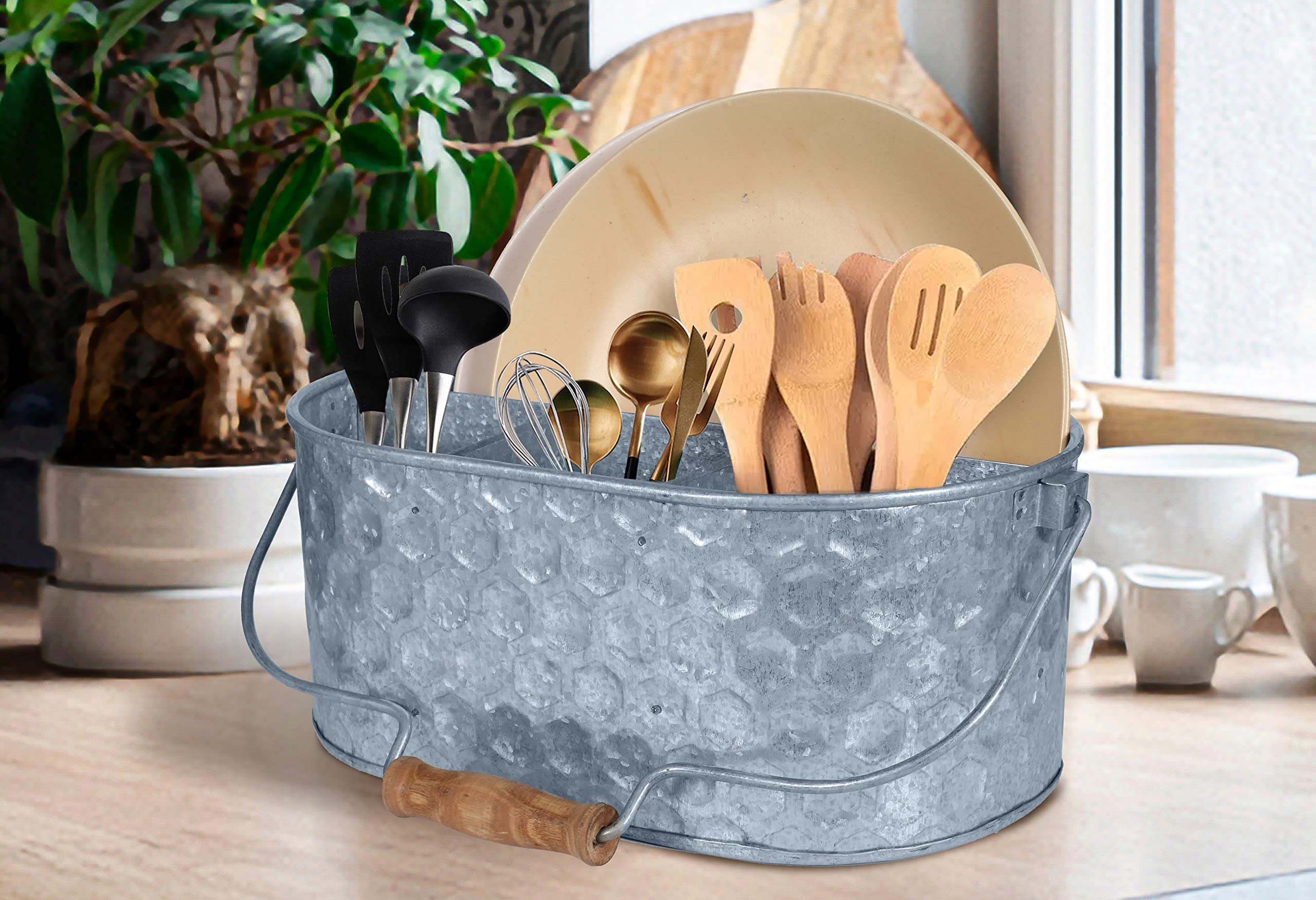 Cutlery Caddy,Flatware Caddy,Galvanized Utensil Caddy,Utensil Caddy,Tin Ware D  Cor,Utensils Caddy,Picnic Utensil Holder Caddy,G