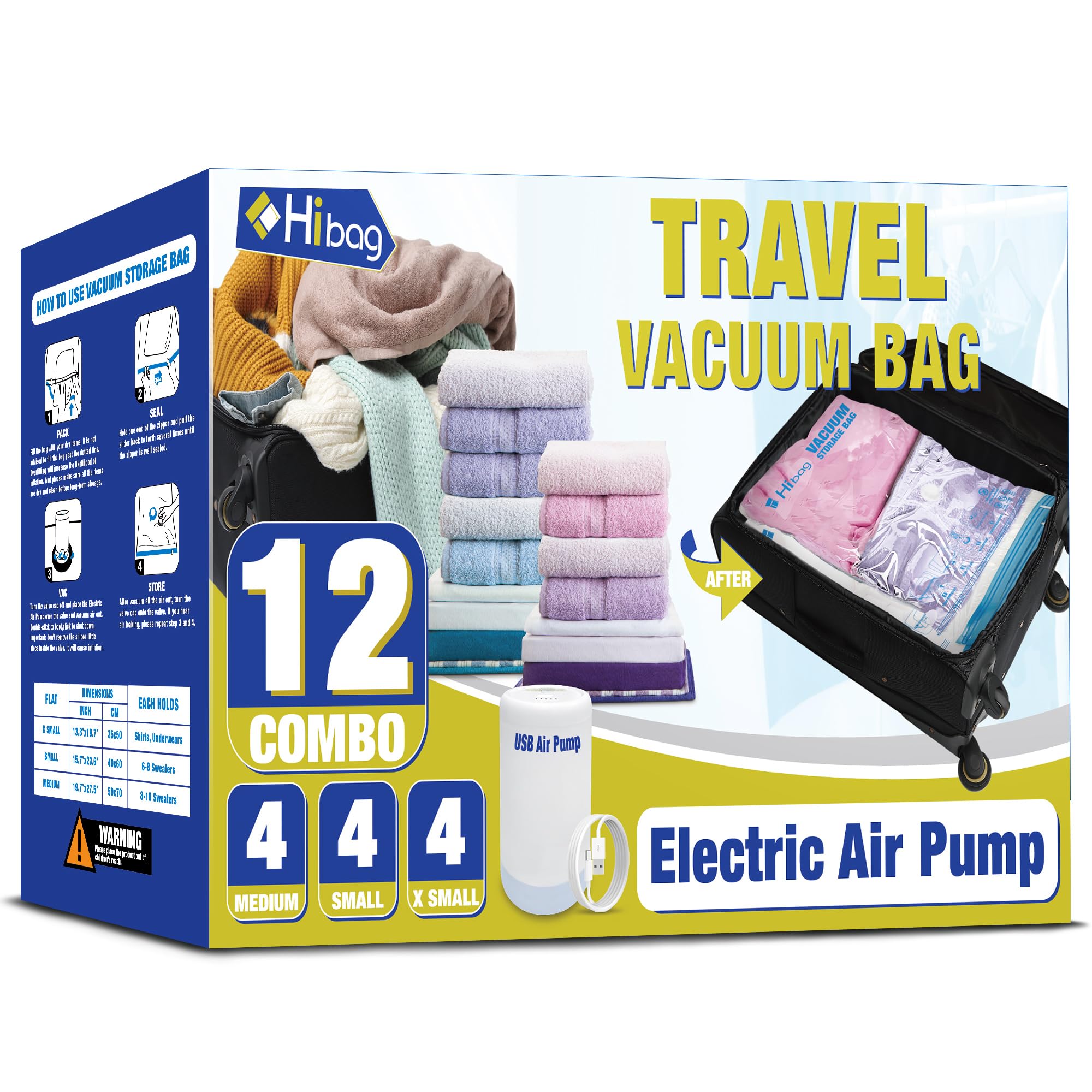 Travel Vacuum Bags with Electric Pump, Vacuum Travel Bags for Luggage and Suitcase, Vacuum Seal Compression Packing Bags for Clo