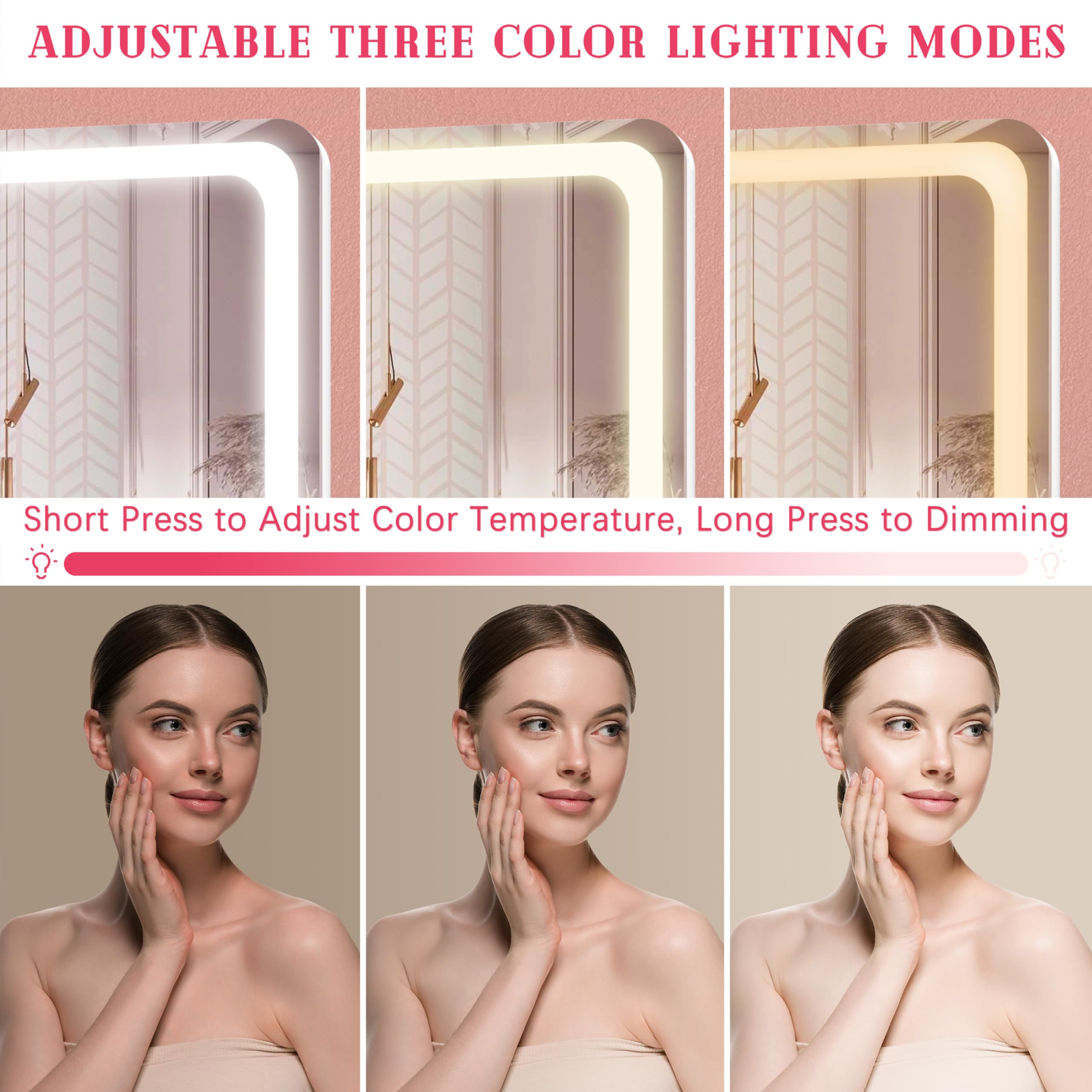Rolove Vanity Mirror With Lights, 12.6''  15'' Led Makeup Mirror, Lighted Makeup Mirror With Lights, Smart Touch Control Dimmabl