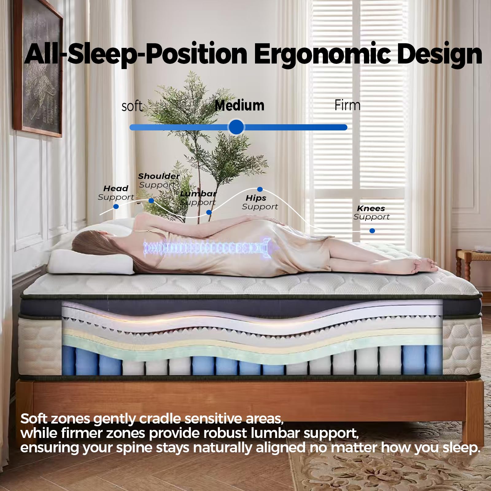 Kaurelax Queen Size Mattress,14 Inch Queen Mattress In A Box,Hybrid Mattress With Gel Memory Foam & Individual Pocket Spring For