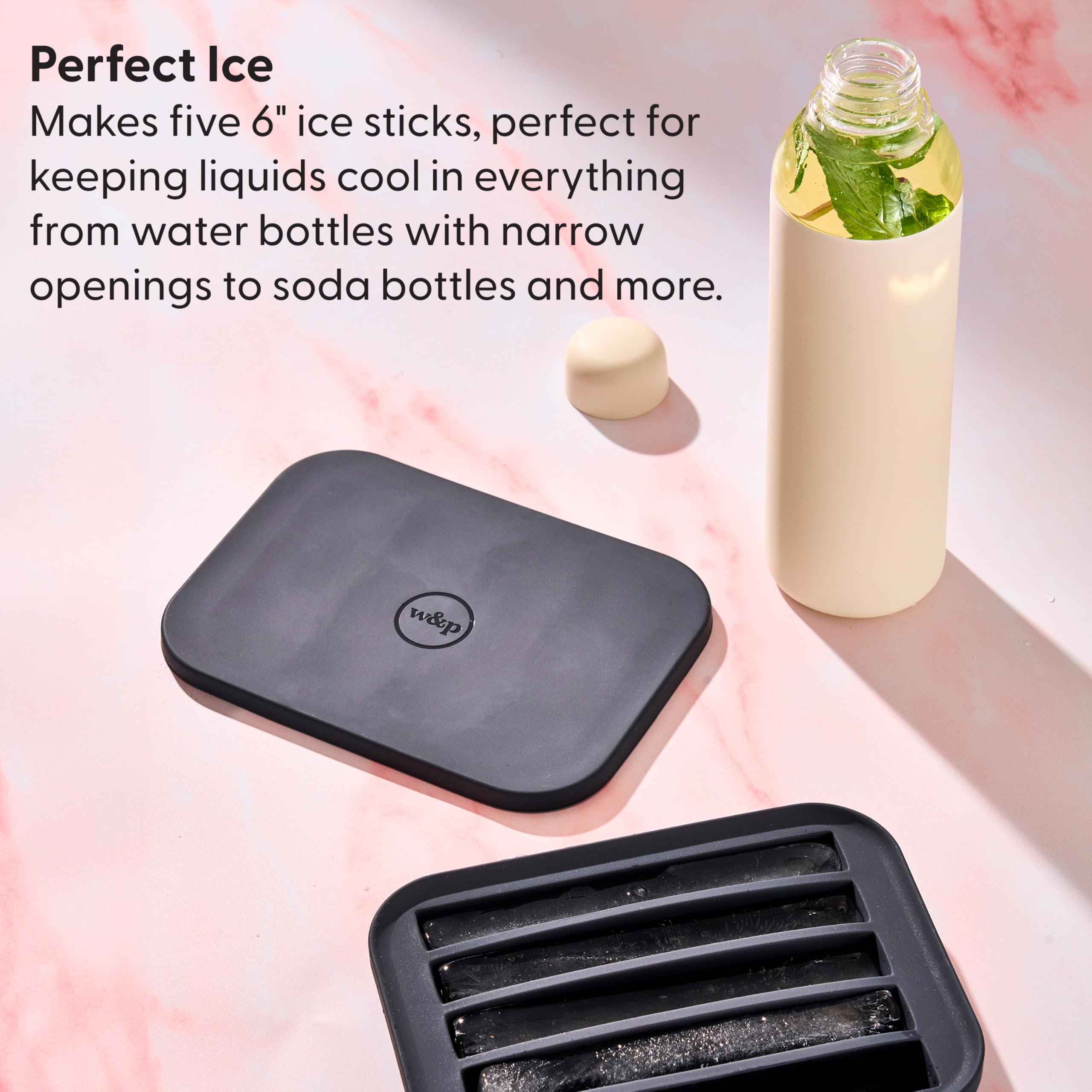 W&P Peak Silicone Water Bottle Ice Tray W Protective Lid  Charcoal Easy To Remove Ice  Food Grade Premium Silicone  Dishwasher S