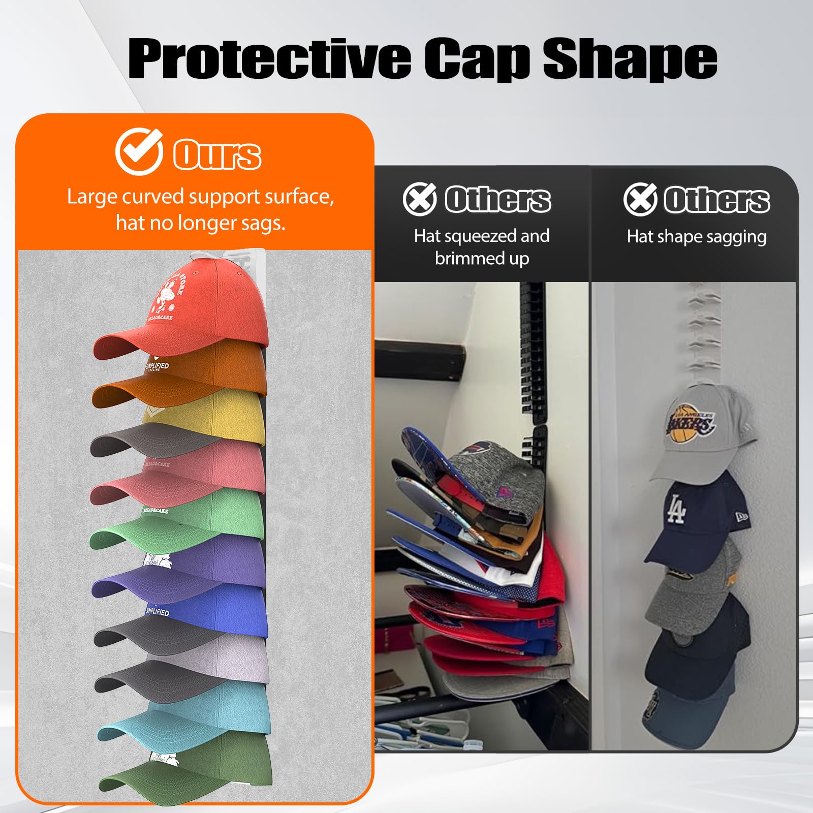 Hat Organizer for Baseball Caps Hold Up to 40 Hats, 2 Pack Hat Rack for Wall, Strong Adhesive Hat Storage Display Holder(White-2