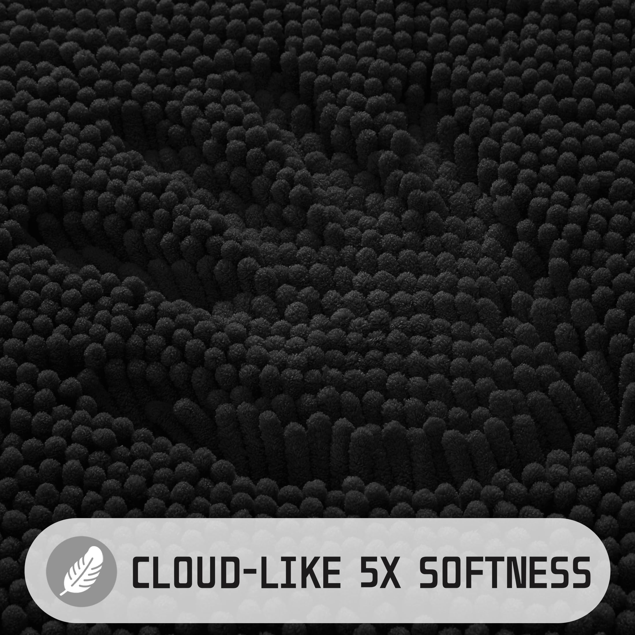 Yimobra Chenille Bathroom Rug  32x20Inch  Extra Soft Shaggy Bath Rugs  Non-Slip Bathroom Floor Mat  Water Absorbent  Thick Durable  Machine Washable  Plush Microfiber Rugs for Shower Bathtubs  Black