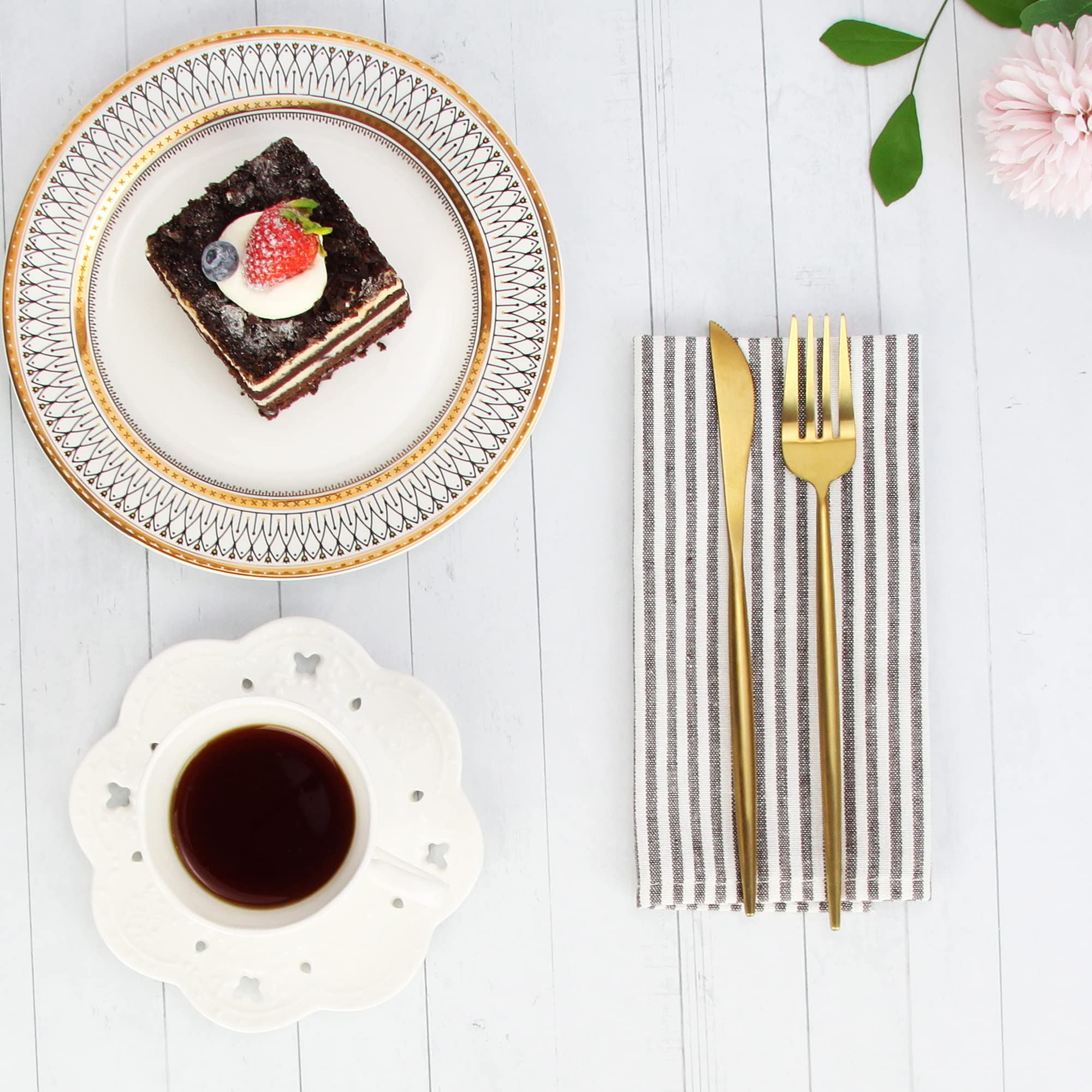 Infei Plain Striped Cotton Linen Blended Dinner Cloth Napkins - Set Of 12 (40 X 30 Cm) - For Events & Home Use (Brown)