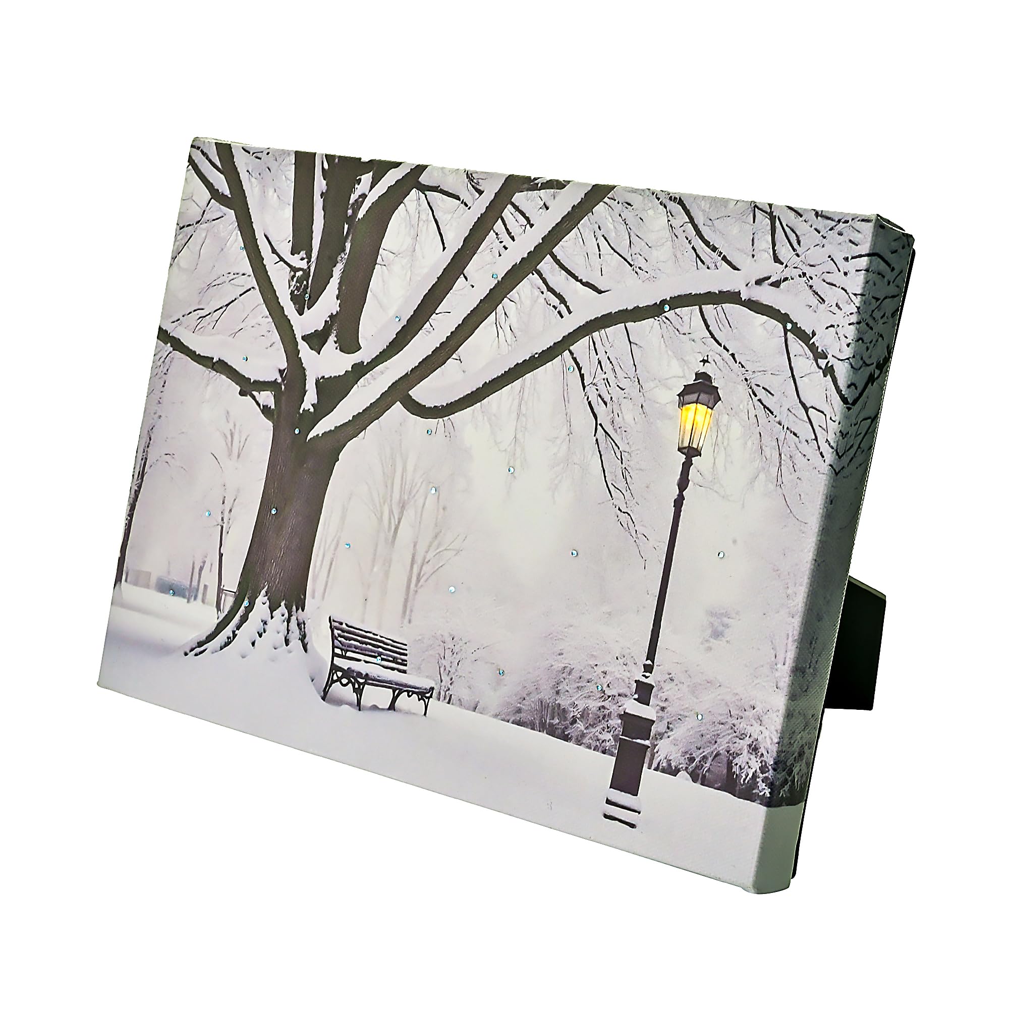 Winter Landscape Wall Art with Timer, LED Art 8x6in Tabletop Canvas Light Up Pictures, Twinkling Light LED Pictures Small Lighte