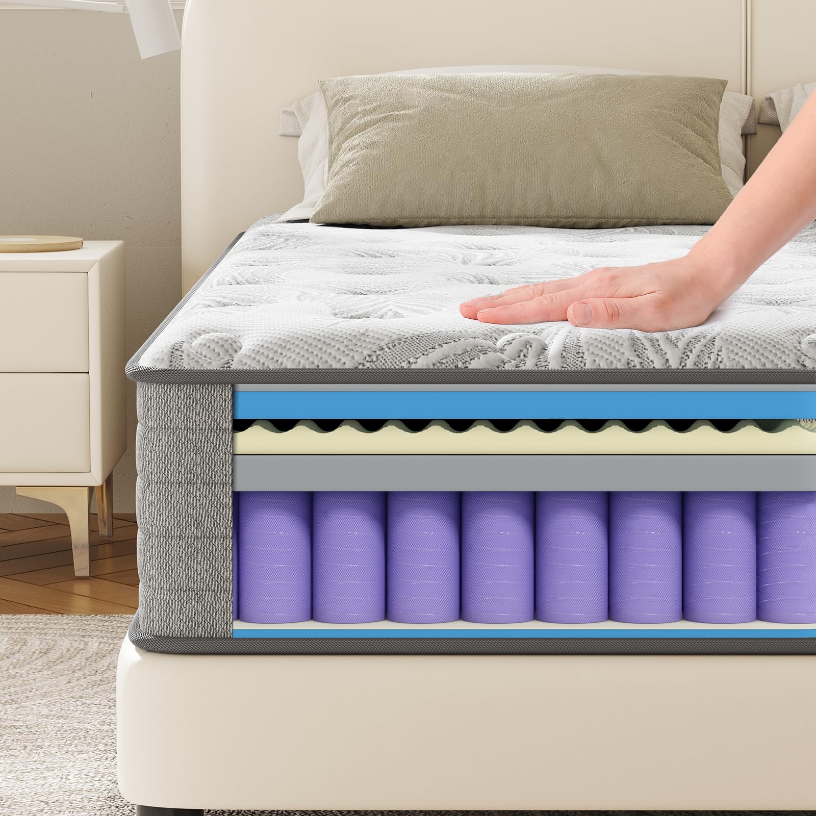 Kow Queen Size Mattress 12 Inch Medium Firm Gel Infused Memory Foam And Pocket Spring Hybrid Mattresses For Cool Sleep Relieving
