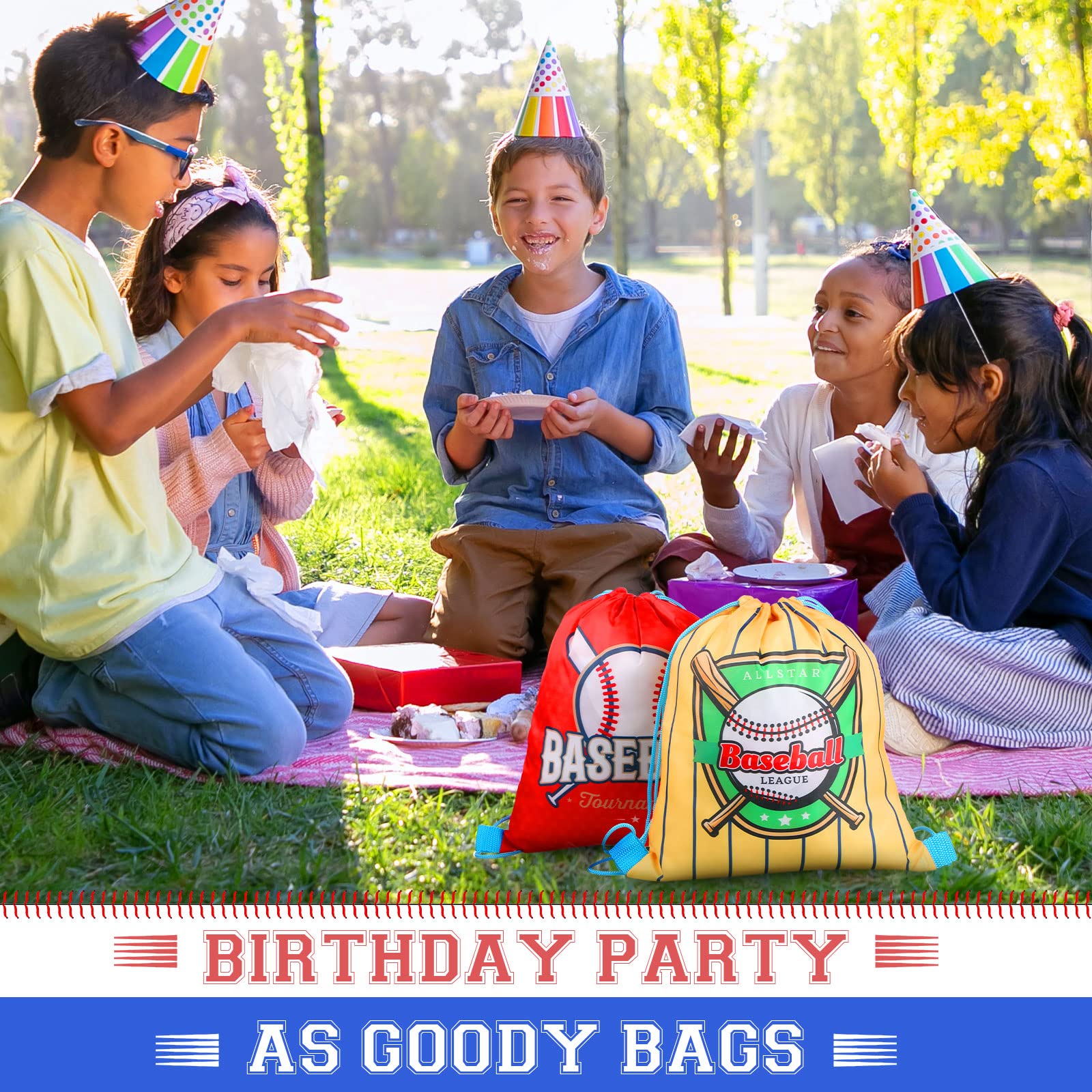 12 Pieces Baseball Party Favor Sports Drawstring Present Bags Travel Baseball Goodie Bags 12 Styles Backpack Baseball Candy Bags