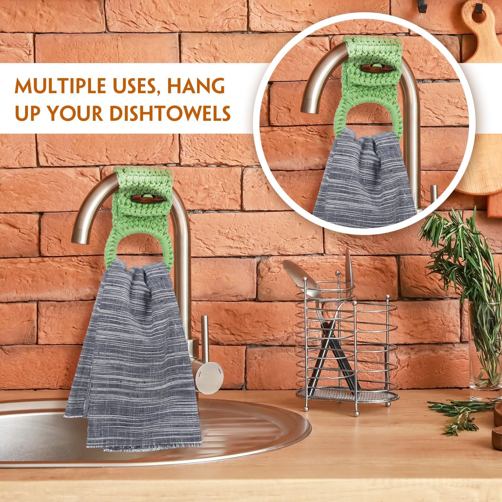 Hoolerry 8 Pcs Hanging Kitchen Towels Ring Crochet Hanging Dish Towel Holder Kitchen Towel Hanger With Hanging Loop Button For H