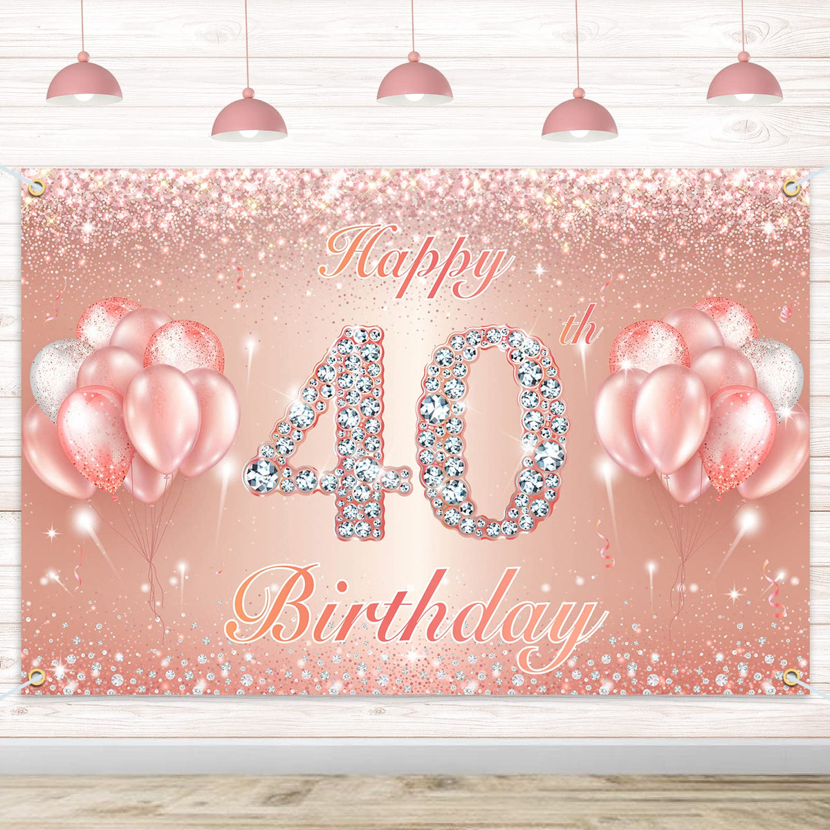 Happy 40Th Birthday Banner Backdrop - 40 Birthday Party Decorations Supplies For Women Or Men - Rose Gold 4 X 6Ft