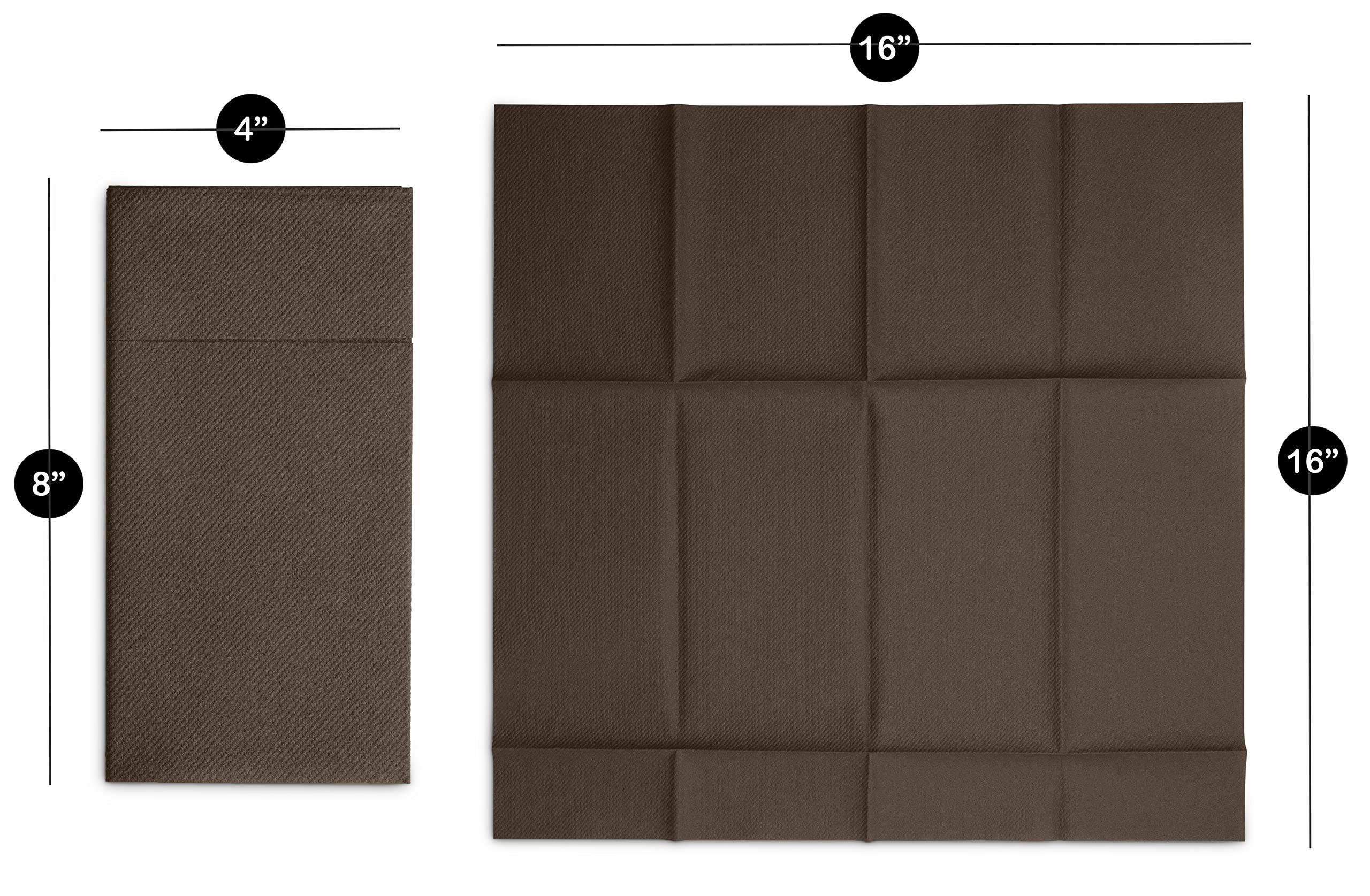 Disposable Linen-Feel Dinner Napkins with Built-in Flatware Pocket  50-Pack BROWN Prefolded Cloth Like Paper Napkins For Dinner  Wedding Or Party [Silverware NOT Included]