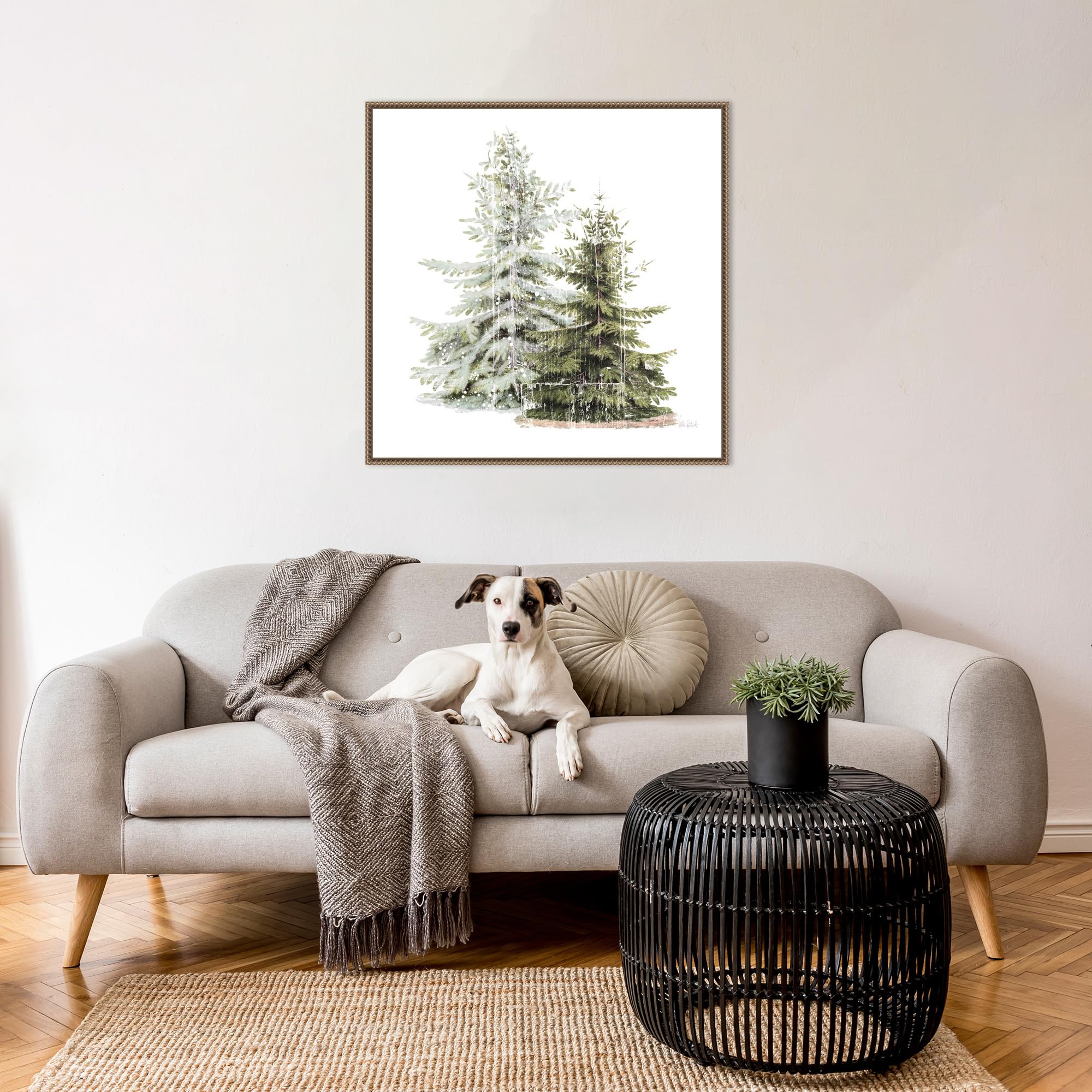 Amanti Art Framed Canvas Wall Art 30X30 Vintage Wooded Holiday Trees In Snow By Katie Pertiet, Framed Wall Art Canvas, Landscape