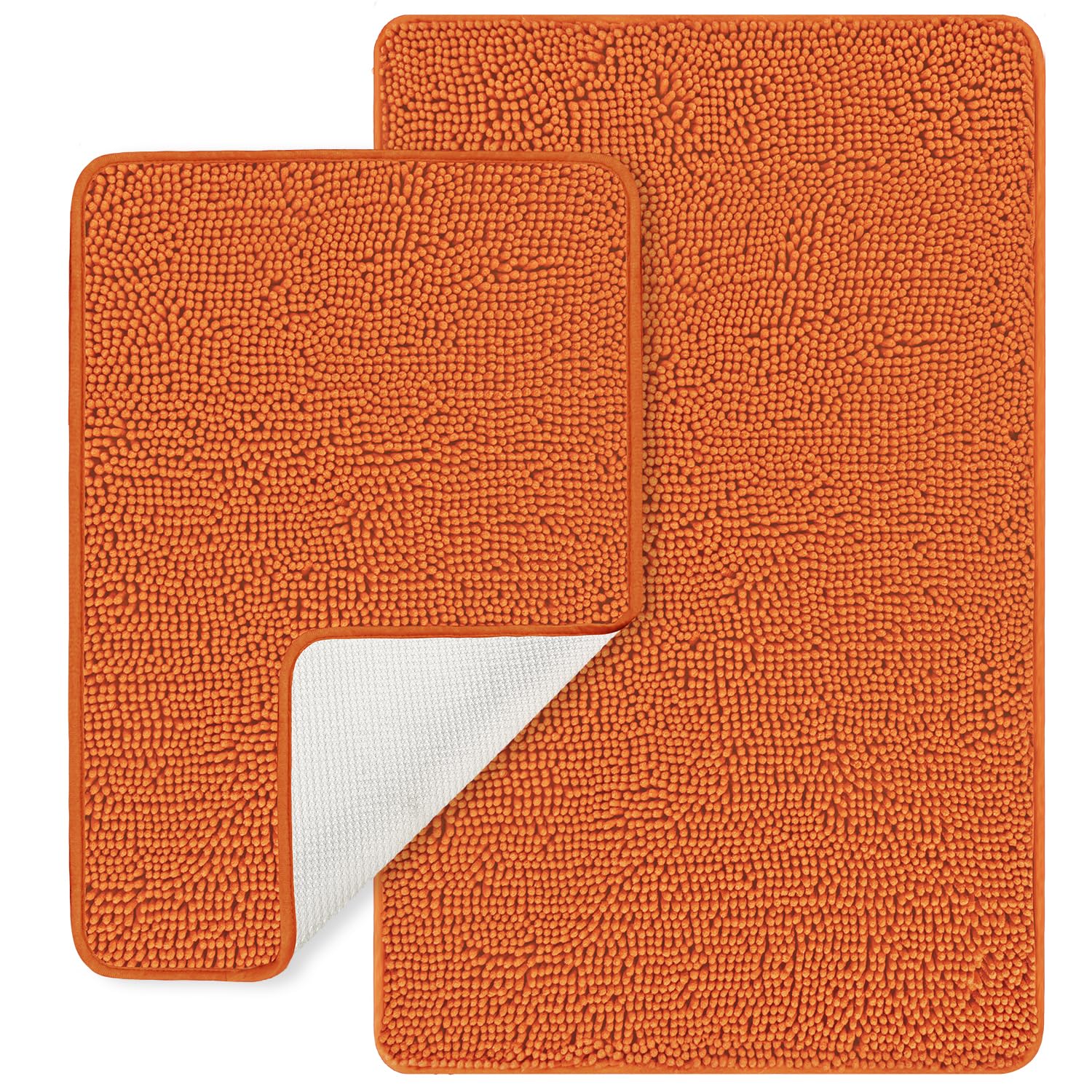 Pureswan Burnt Orange Bathroom Rugs Sets 2 Piece - Absorbent And Washable Bath Mat, Non-Slip, Thick Soft Chenille Bath Rugs For