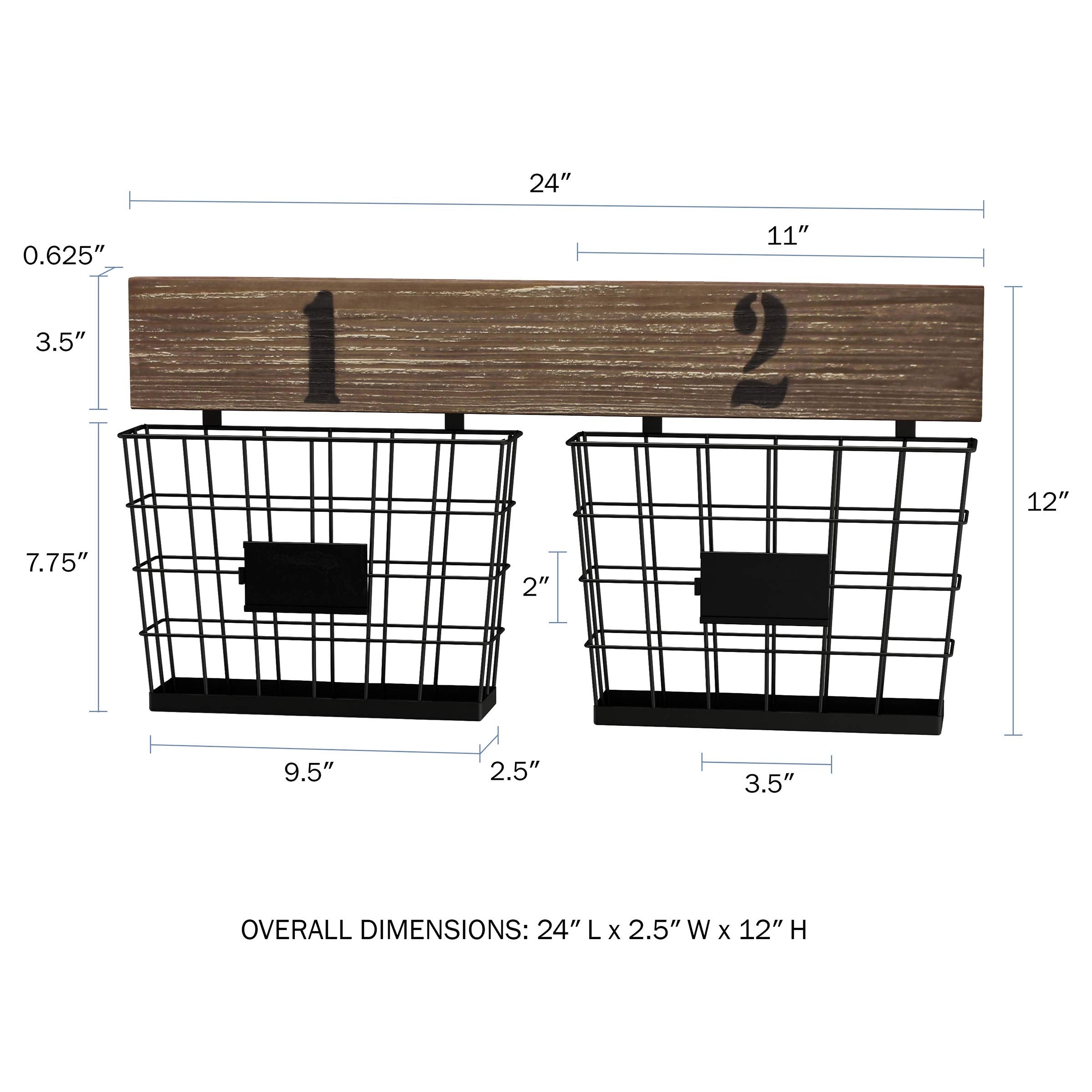 Hanging Double Wire Basket Organizer- Wall Mount Storage, Rustic Style Multi-Use Bins For Entryway, Office & Home Decor By Lavis