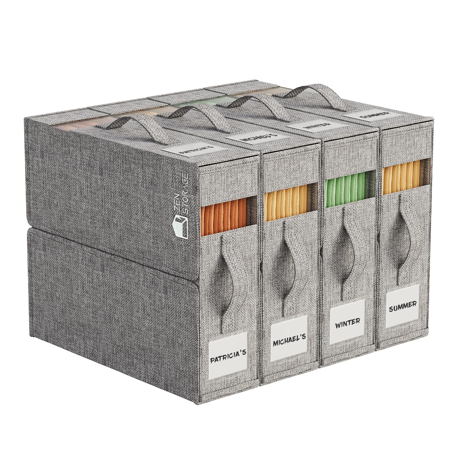 4 Pack Sheet Storage Box (King & Queen Size) with handle, Foldable Sheet Set Organizer for Closet, Sheet Organizer for Blanket,