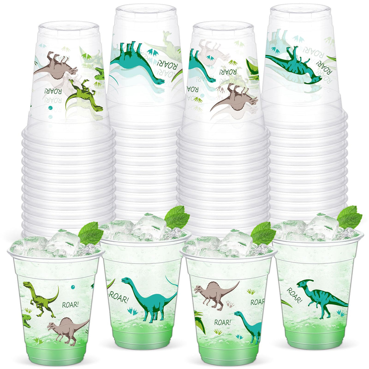 Yaomiao 50 Pieces Dinosaur Plastic Cups 12 Oz Bulk Dinosaurs Clear Disposable Cups Dino Party Drinking Beverage Cups For Dinosau