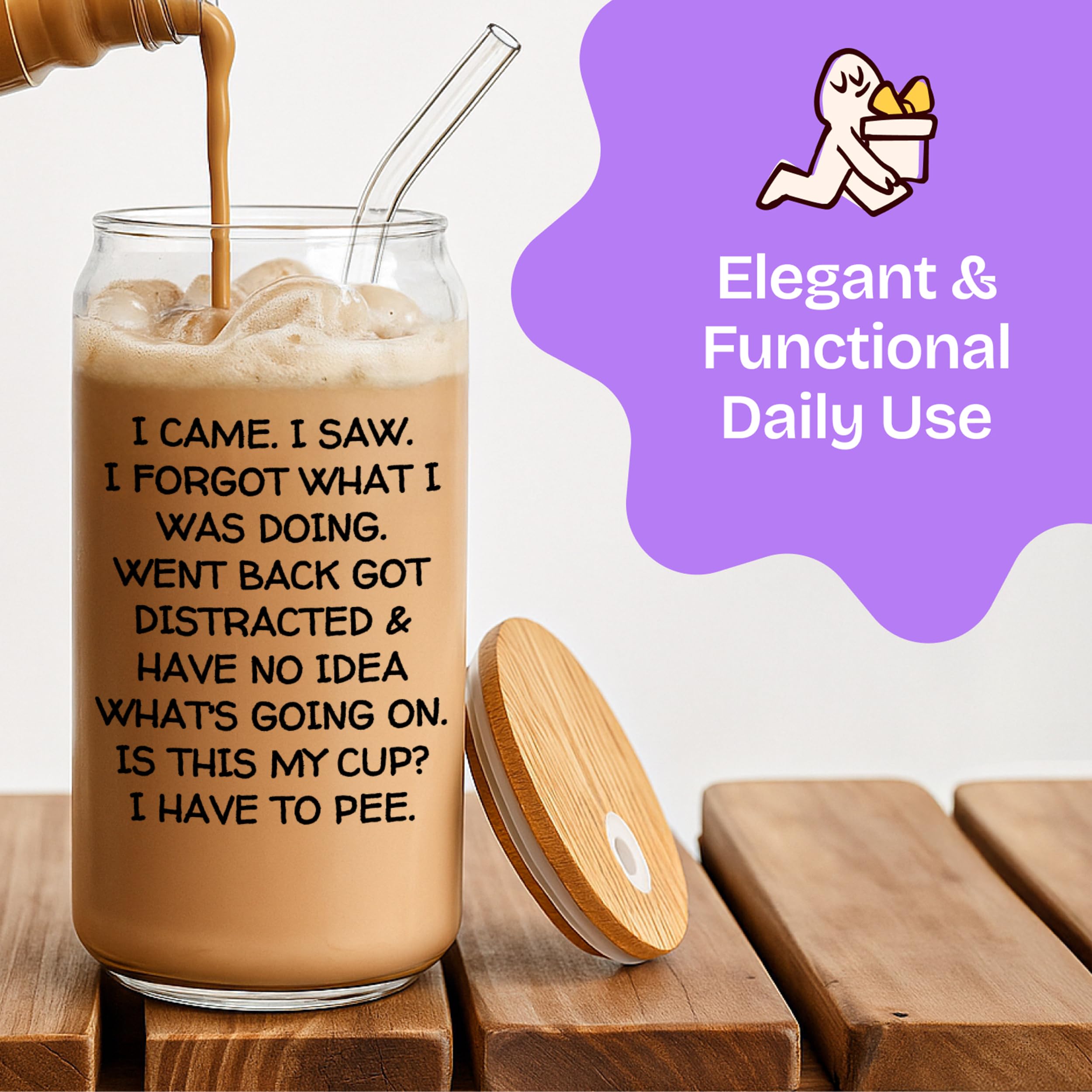 KLUBI I Came I Saw I Forgot Cup 16oz Glass 60th Birthday Gifts for Women Birthday Gifts for Men Grandpa Gifts for Him Drinking C