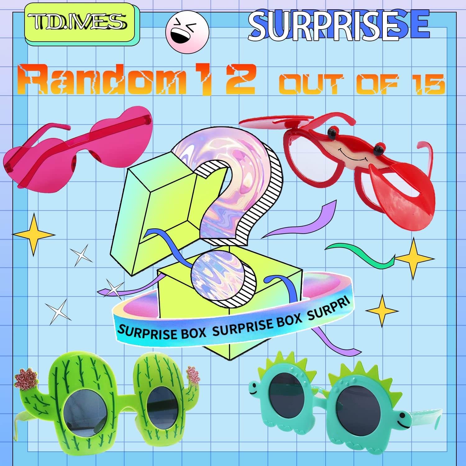 Td.Ives 12 Pack Funny Party Sunglasses, Novelty Fun Glasses, Cool Costume Masks For Adults, Kids, Party Favors, Photo Booth Prop