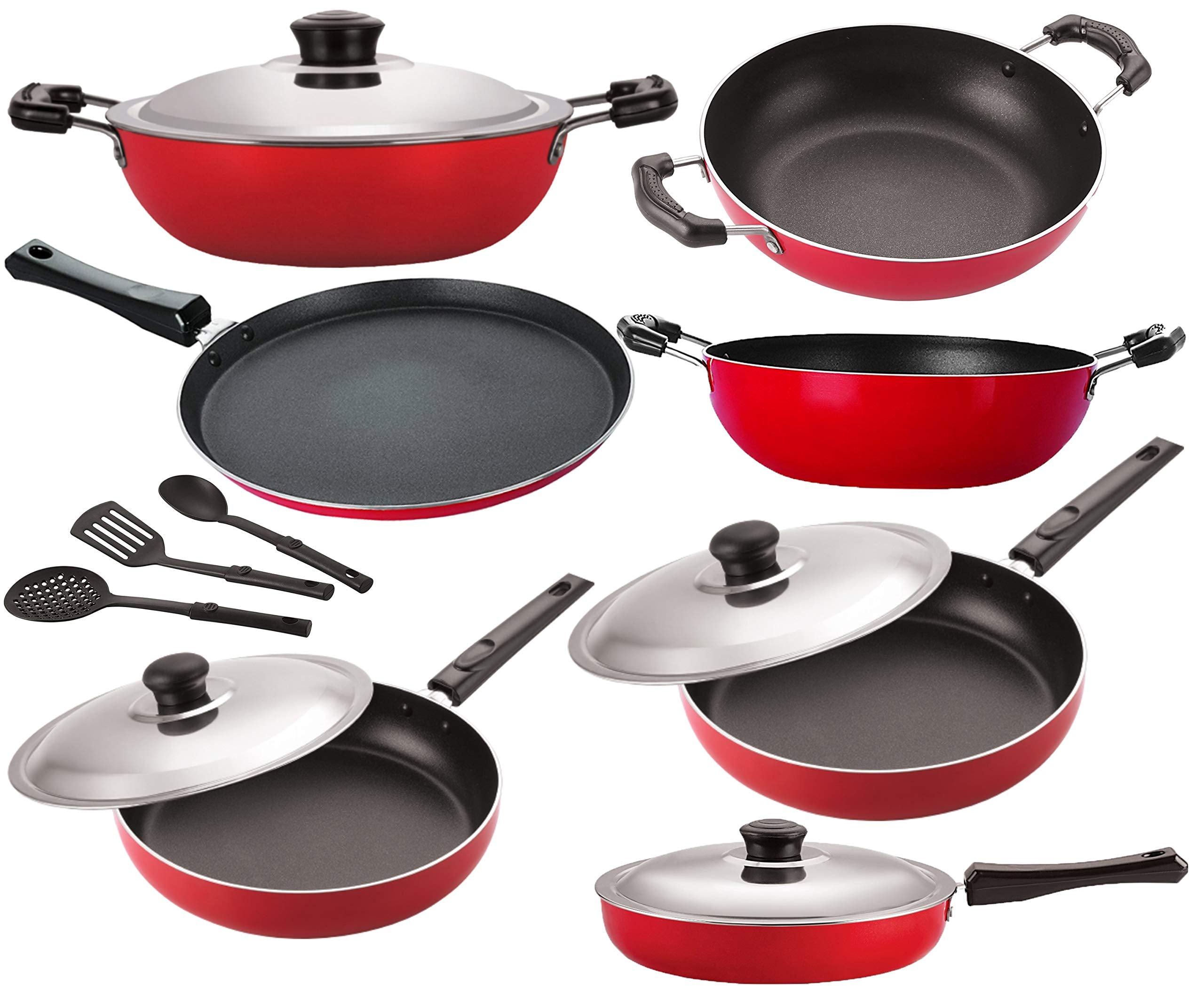 Nirlon Non Stick Aluminium Cookware Set Of10 Pieces (2.6Mm_Dkd(J)_Fp11_Fp12_Fp13_Kd11_Kd12_Ft12_3Spoon)