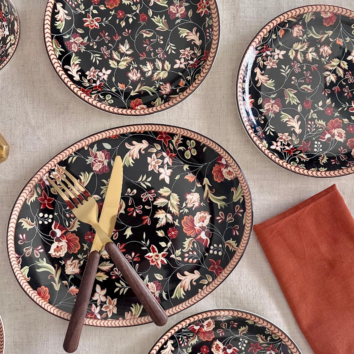 Golden QueenS Everyday Dinner Set  1 Oval Platter & 6 Small Plates | Serving 6 | Microwave Safe | Perfect For Dining & Gifting
