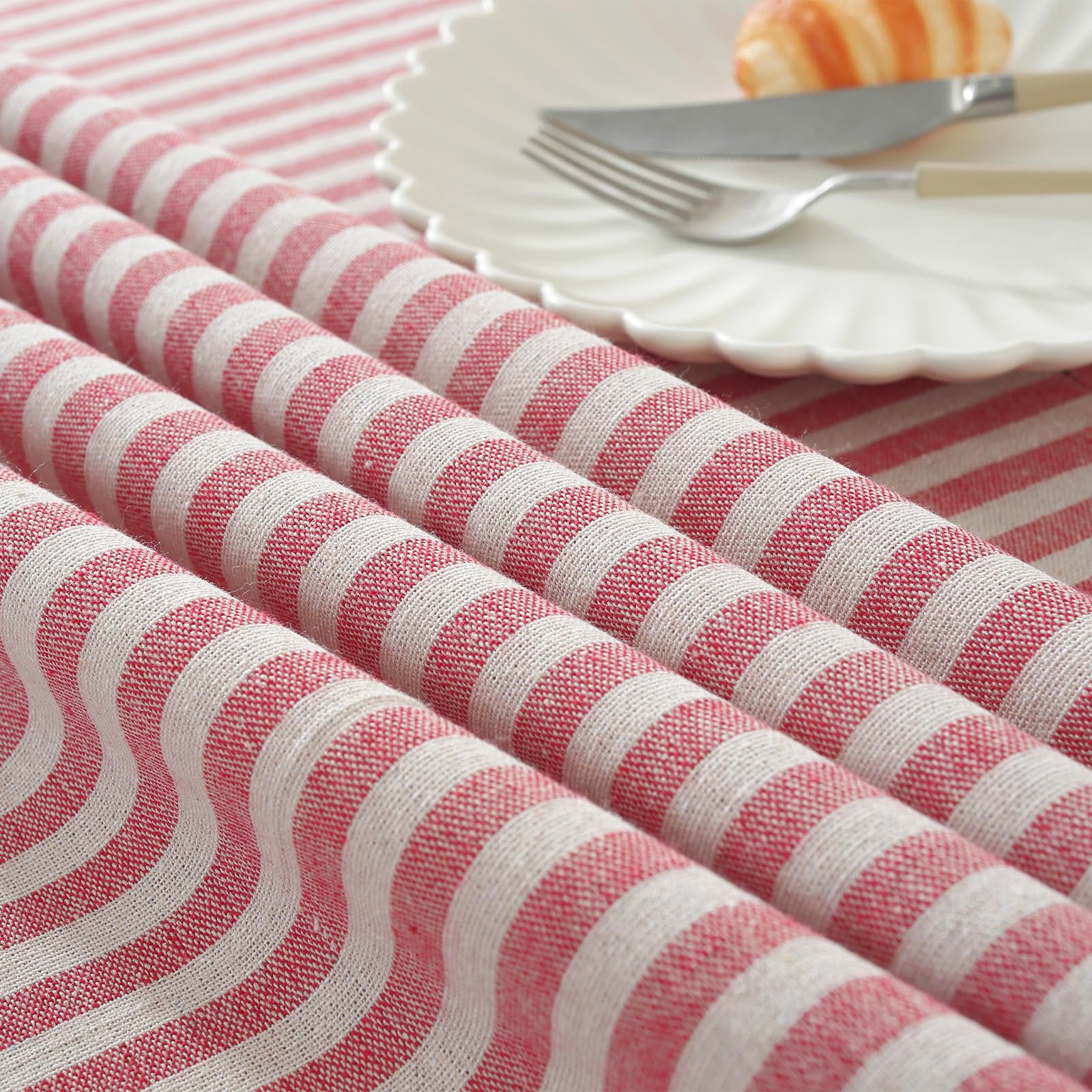 Meioro Table Cloth Red White Striped Tablecloth Tassels Cotton Linen Dust-Proof Table Cover For Dining Coffee Buffet Kitchen Pic