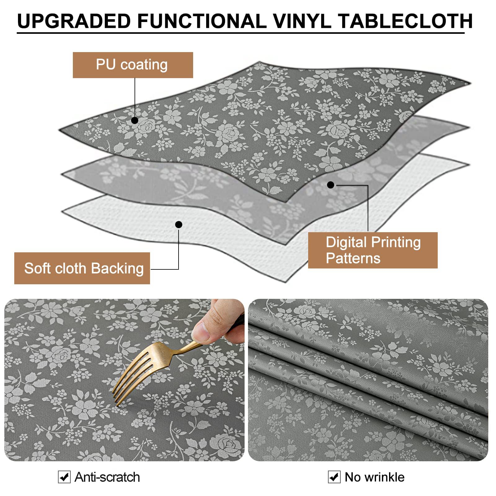 Smiry Rectangle Table Cloth, Waterproof Heavy Duty Vinyl Tablecloths, Wipeable Washable Table Cover For Kitchen And Dining Room