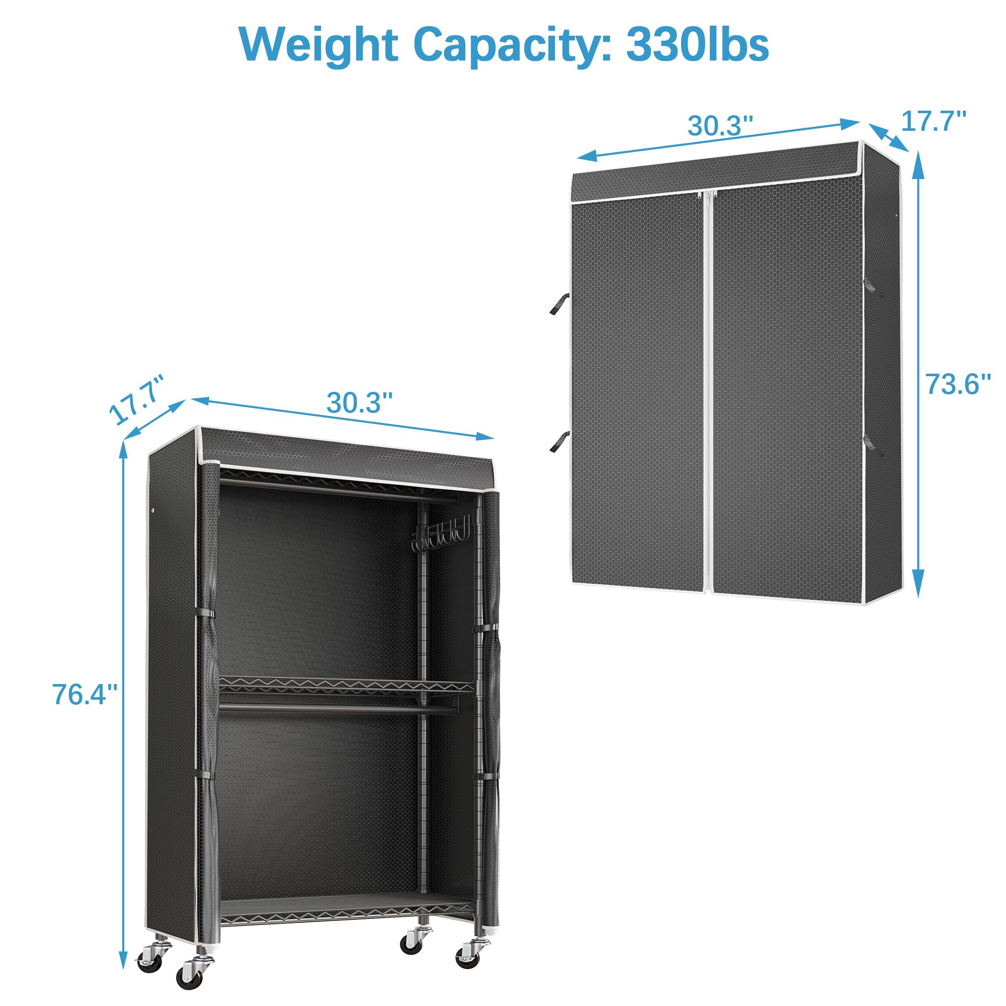 Vipek V12C Mini Heavy Duty Clothes Rack Rolling Garment Rack With Cover Adjustable Clothing Rack For Hanging Clothes Portable Cl
