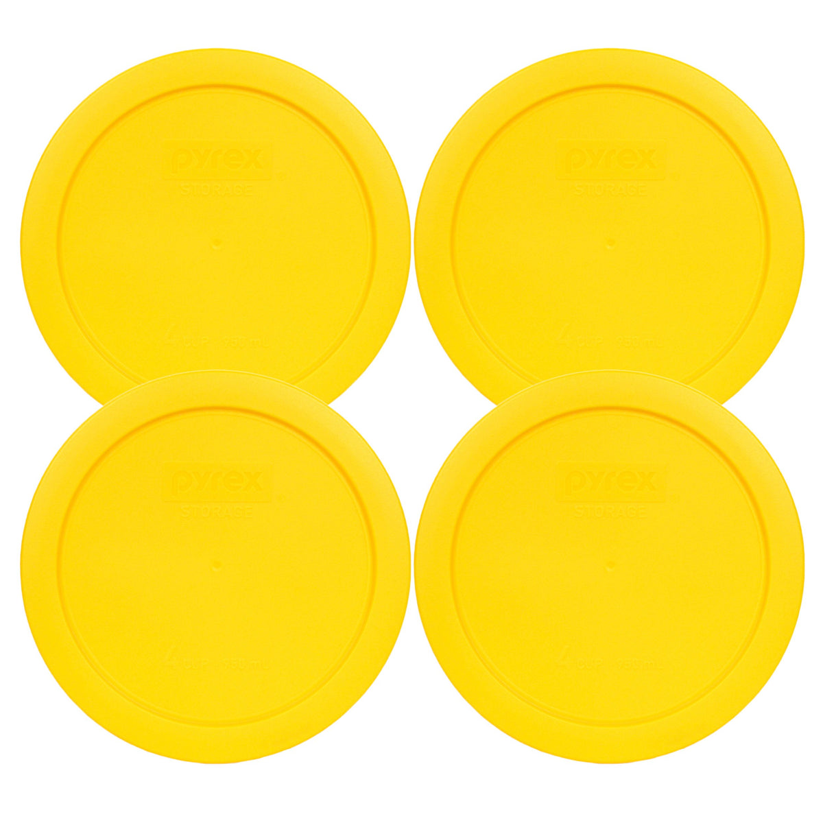 Pyrex 7201-Pc Round 4 Cup Yellow Plastic Food Storage Lid, Made In Usa - 4 Pack