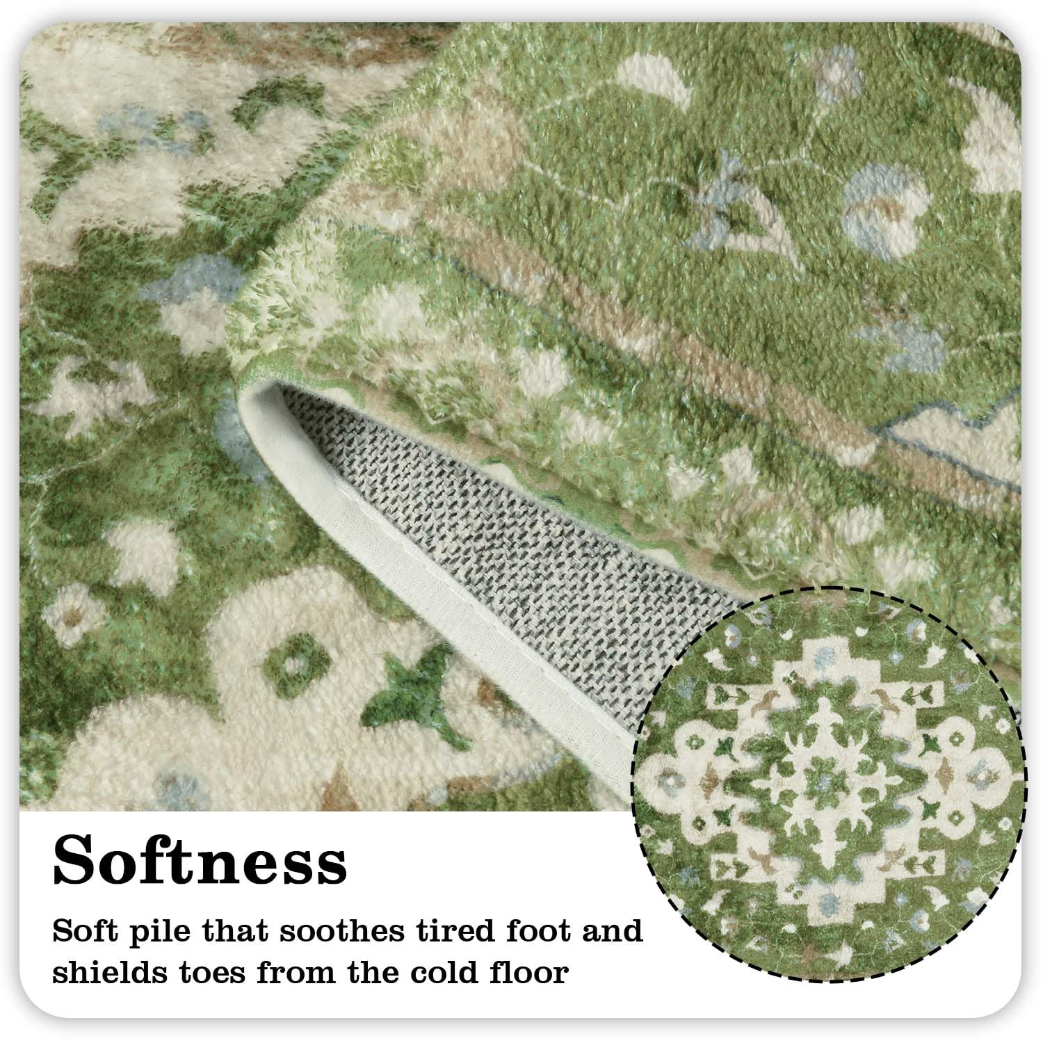 Uphome Boho Vintage Bathroom Rug Sage Green Non-Slip Soft Bathroom Mat Oriental Tribal Machine Washable Bath Rugs Traditional Fl