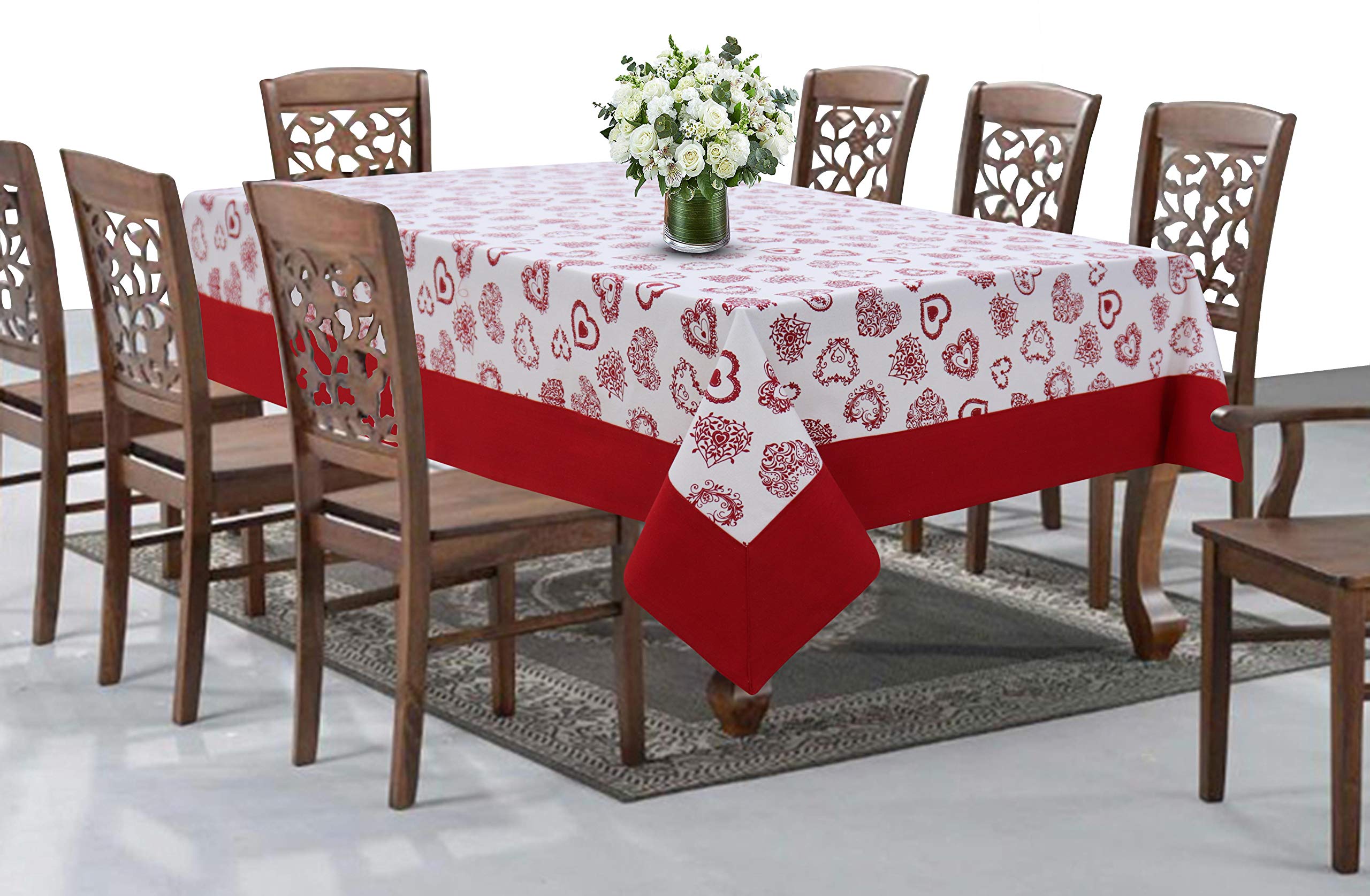 AIRWILL Cotton Printed Pattern 8 Seater Table Cloth Pack of 1 pc (Red)
