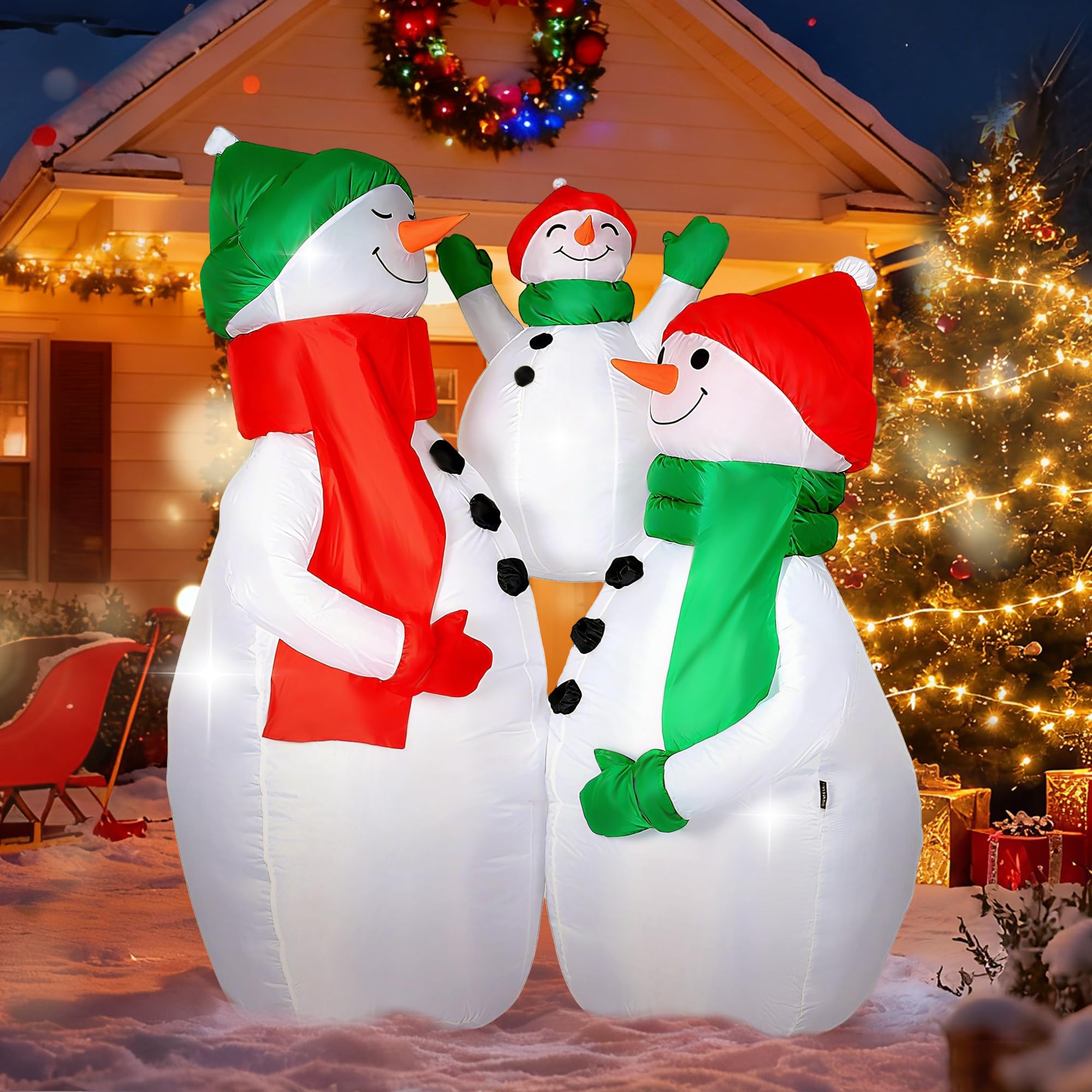 VIVOHOME 6FT Christmas Inflatable Outdoor Decoration, Snowman Family Hug, Navidad Blow Up Yard Decor with Built-in LED Light for