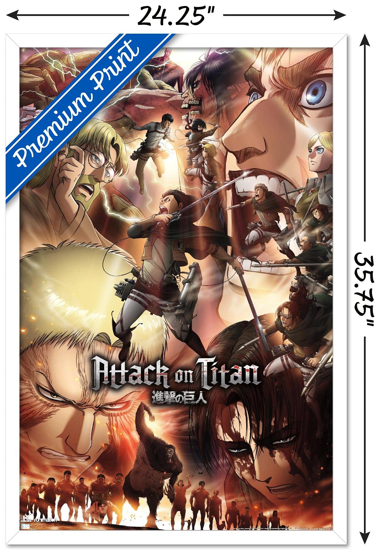 Trends International Attack On Titan: Season 3 - Key Art Wall Poster, 22.37'' X 34.00'', White Framed Version