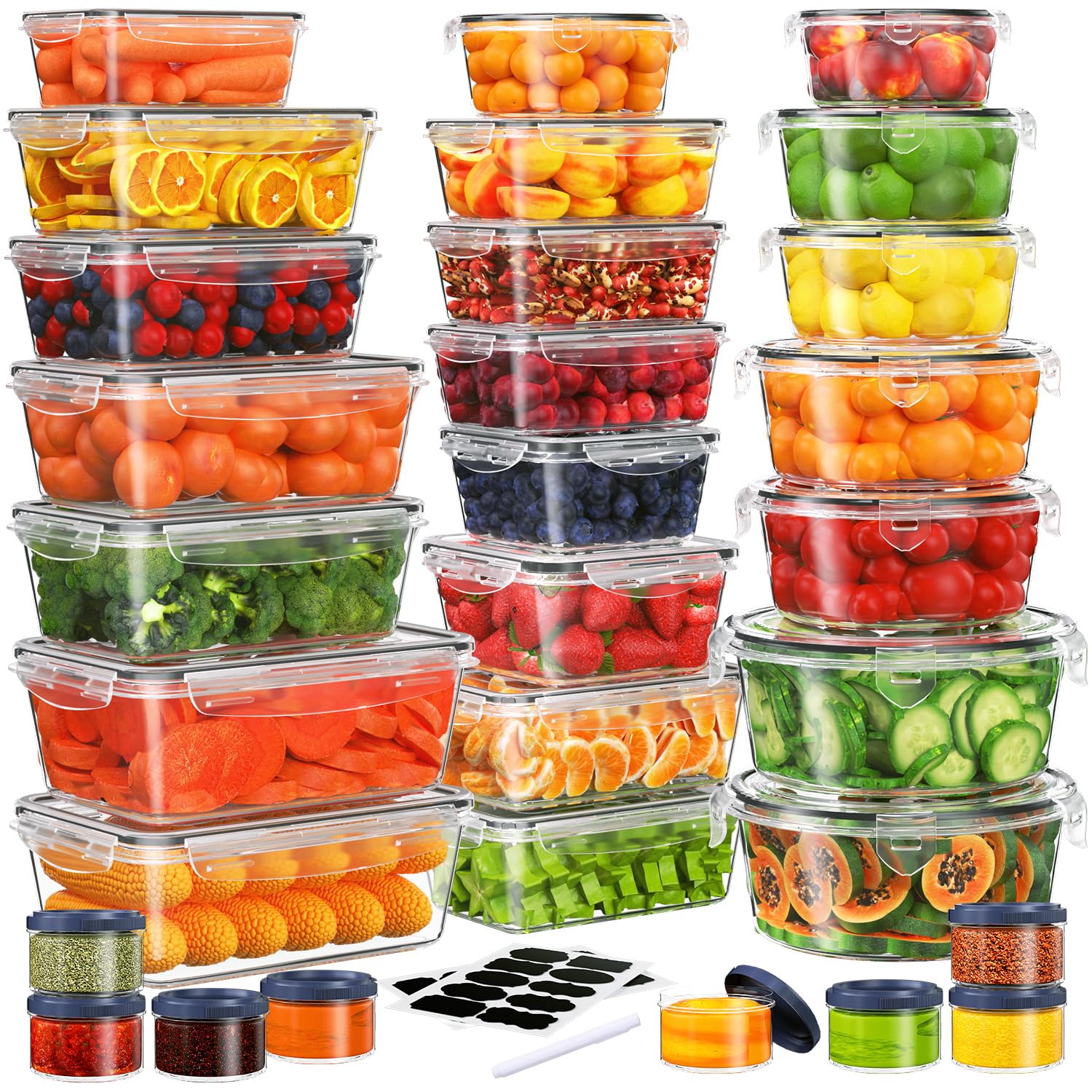 Kithelp 60-Pack Large Food Storage Containers - Leakproof, Bpa-Free Plastic With Lids For Meat, Fruit, And Vegetable Storage - M