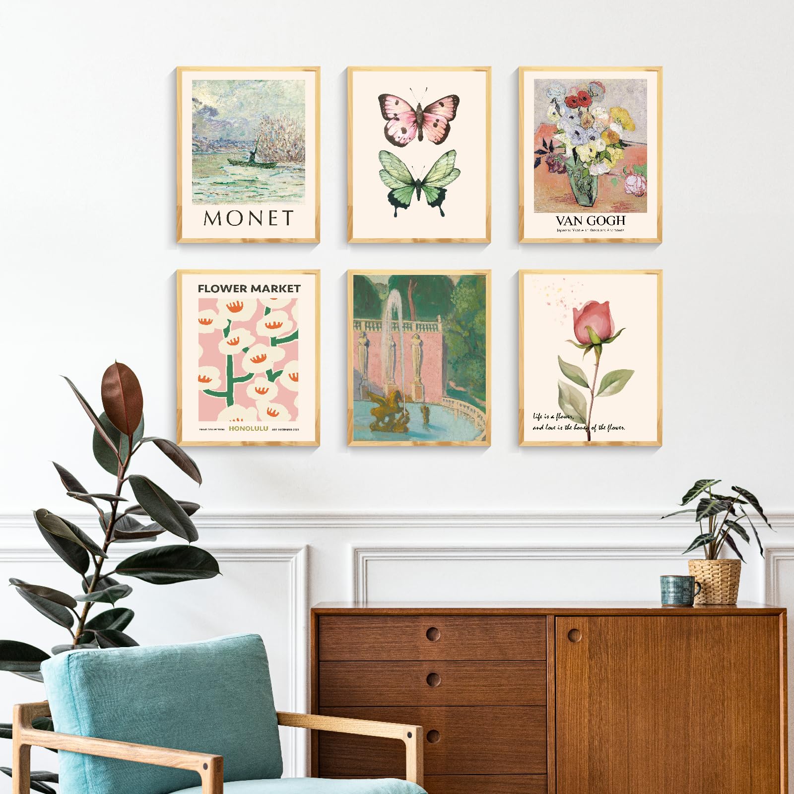 Qiaomics Wall Art Prints Aesthetic,Flower Market Wall Art Prints For Bedroom,Monet&Van Gogh Wall Art Poster,Colorful Abstract Gi